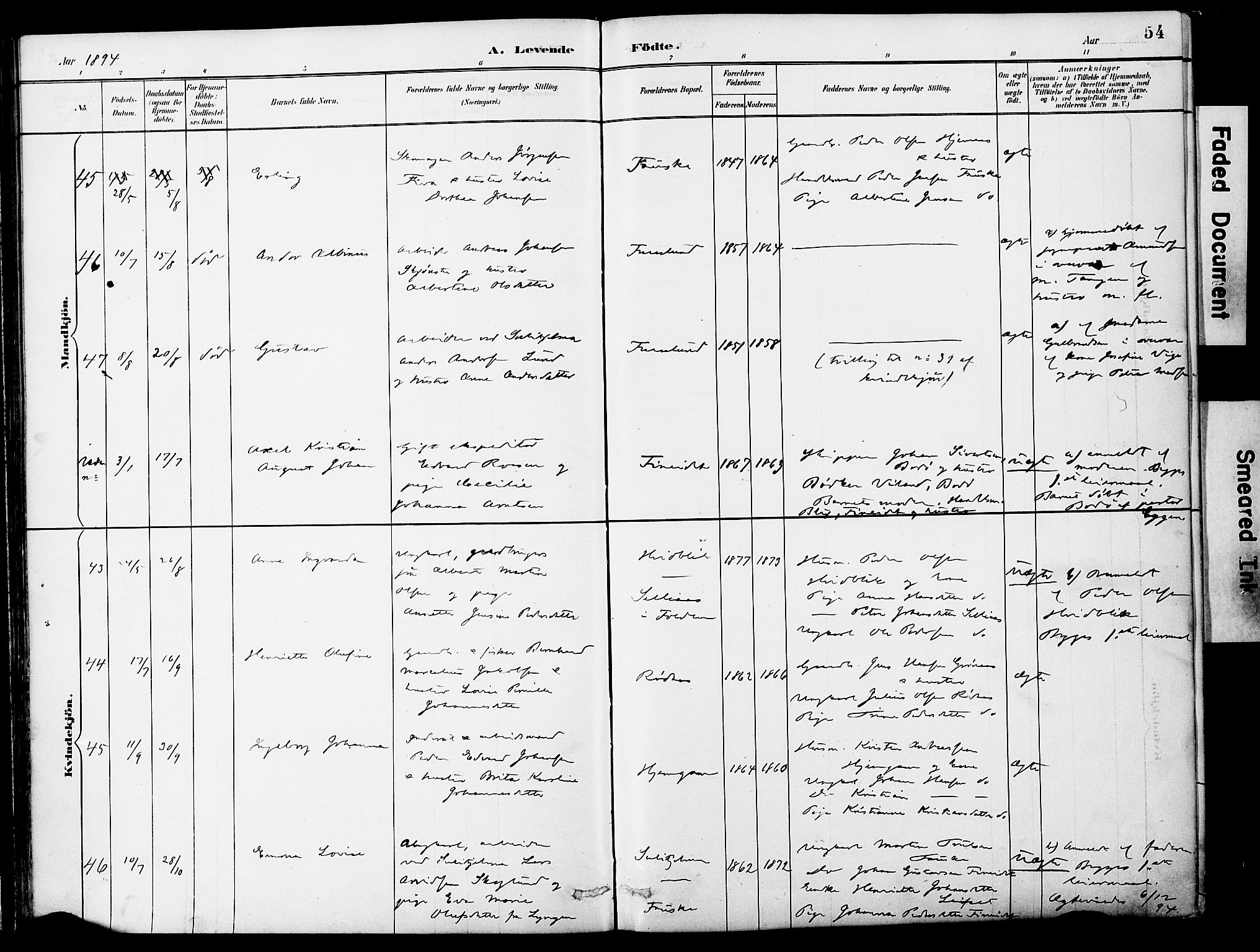 Ministerialprotokoller, klokkerbøker og fødselsregistre - Nordland, AV/SAT-A-1459/849/L0690: Parish register (official) no. 849A02, 1890-1897, p. 54