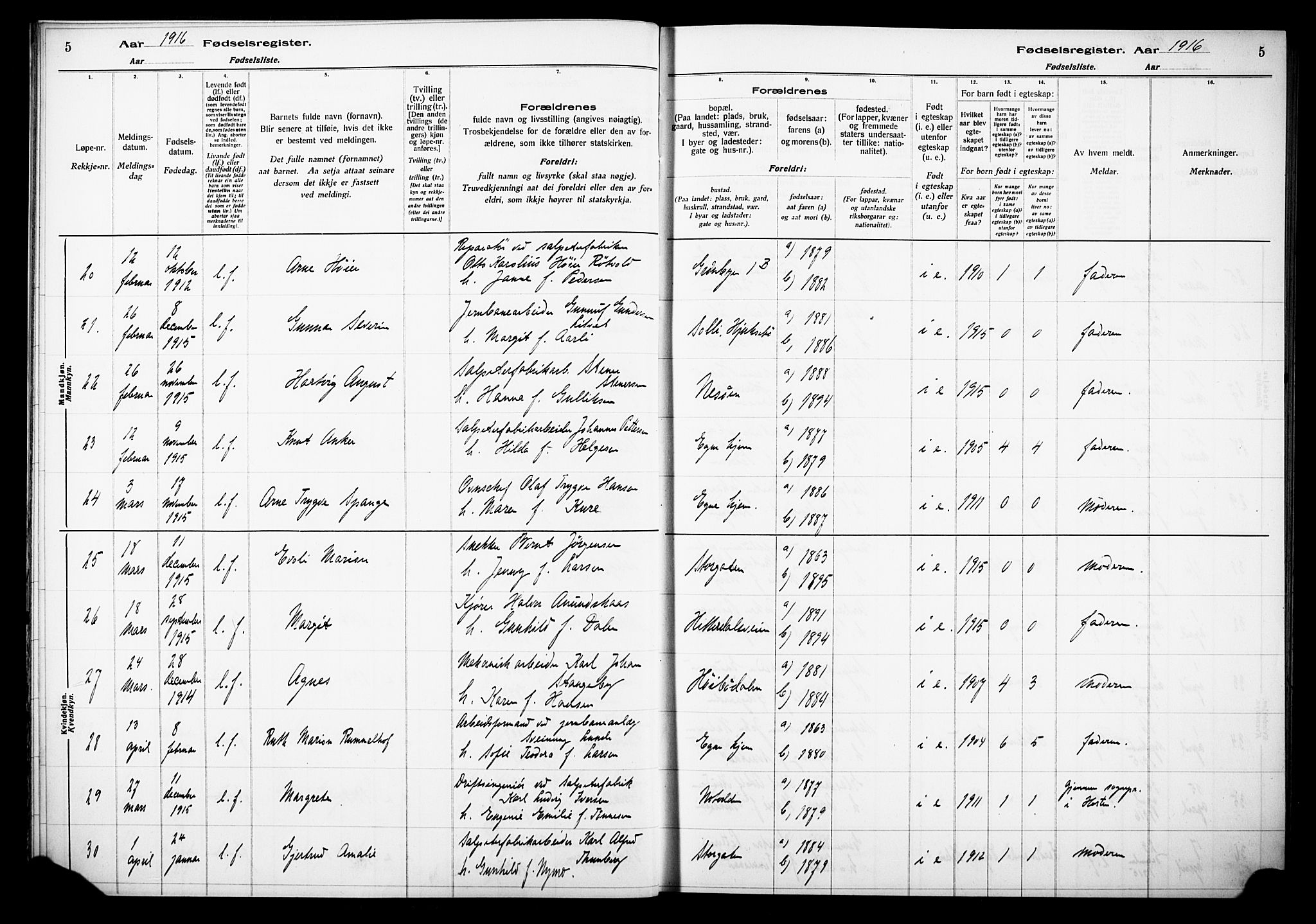 Notodden kirkebøker, AV/SAKO-A-290/J/Ja/L0001: Birth register no. 1, 1916-1924, p. 5