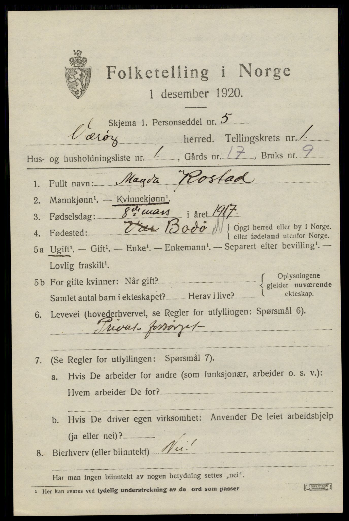 SAT, 1920 census for Værøy, 1920, p. 687