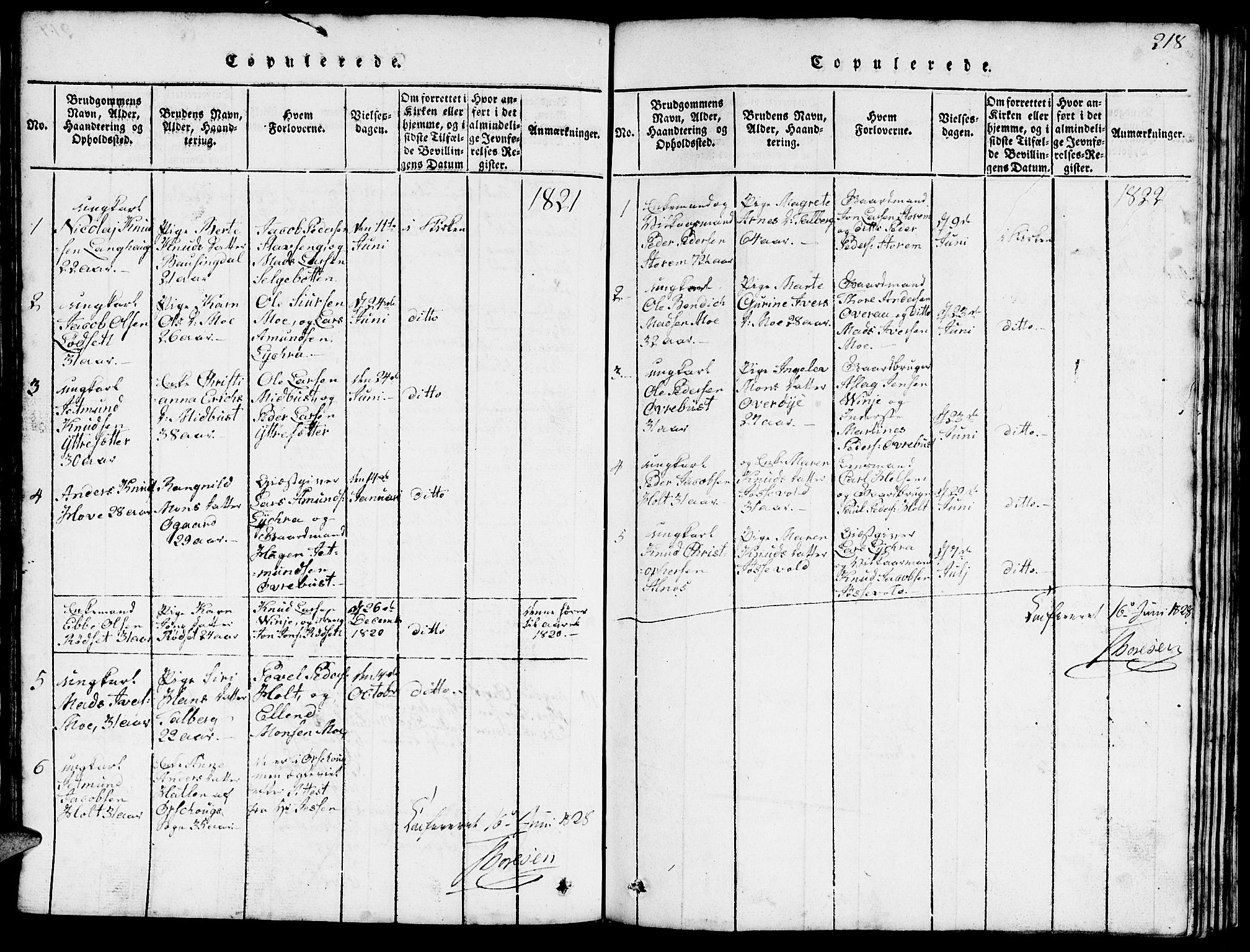 Ministerialprotokoller, klokkerbøker og fødselsregistre - Møre og Romsdal, SAT/A-1454/520/L0289: Parish register (copy) no. 520C01, 1817-1837, p. 218