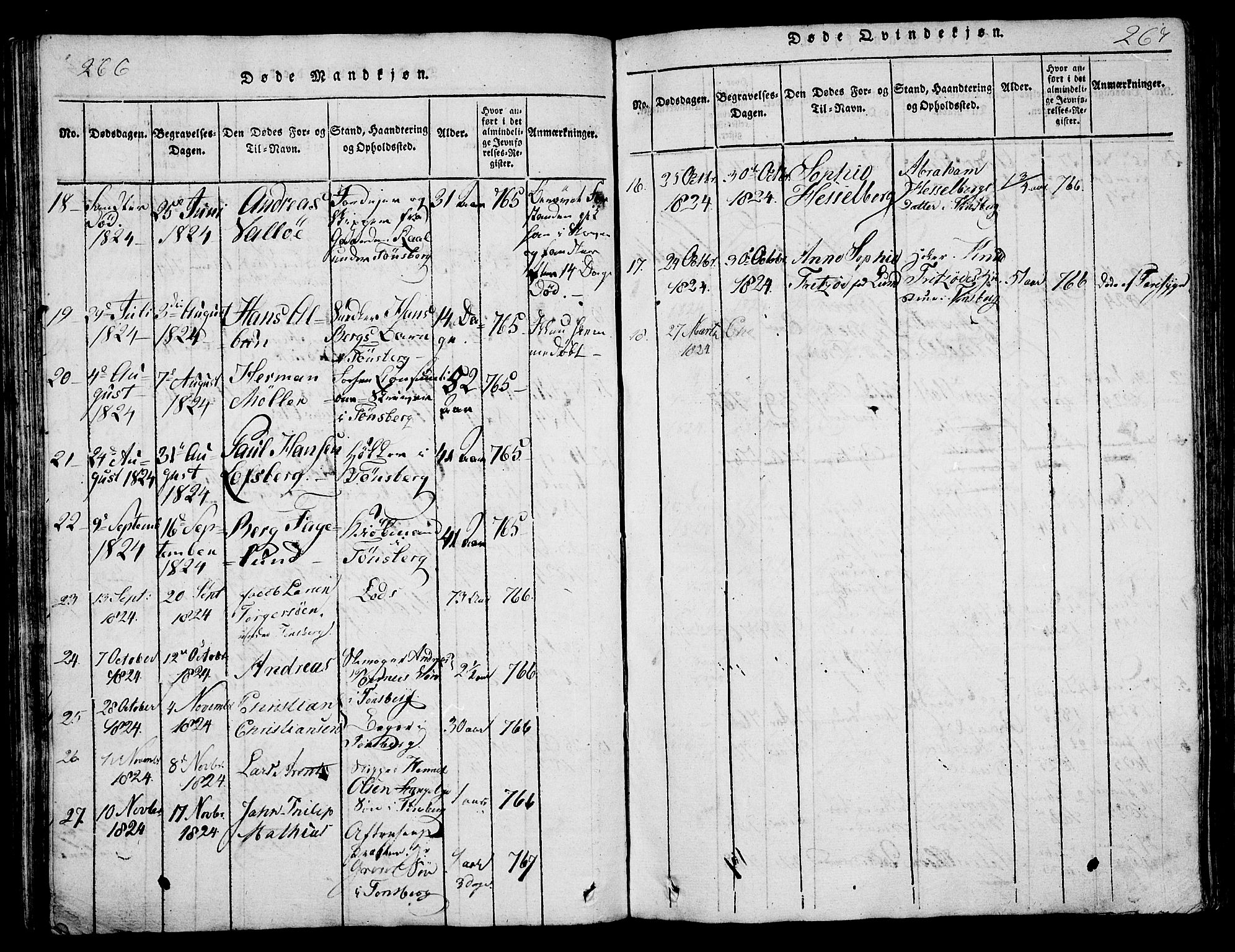 Tønsberg kirkebøker, SAKO/A-330/F/Fa/L0004: Parish register (official) no. I 4, 1813-1826, p. 266-267