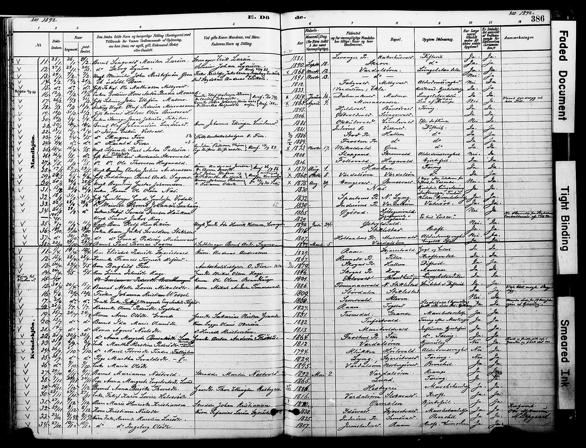 Ministerialprotokoller, klokkerbøker og fødselsregistre - Nord-Trøndelag, SAT/A-1458/723/L0244: Parish register (official) no. 723A13, 1881-1899, p. 386