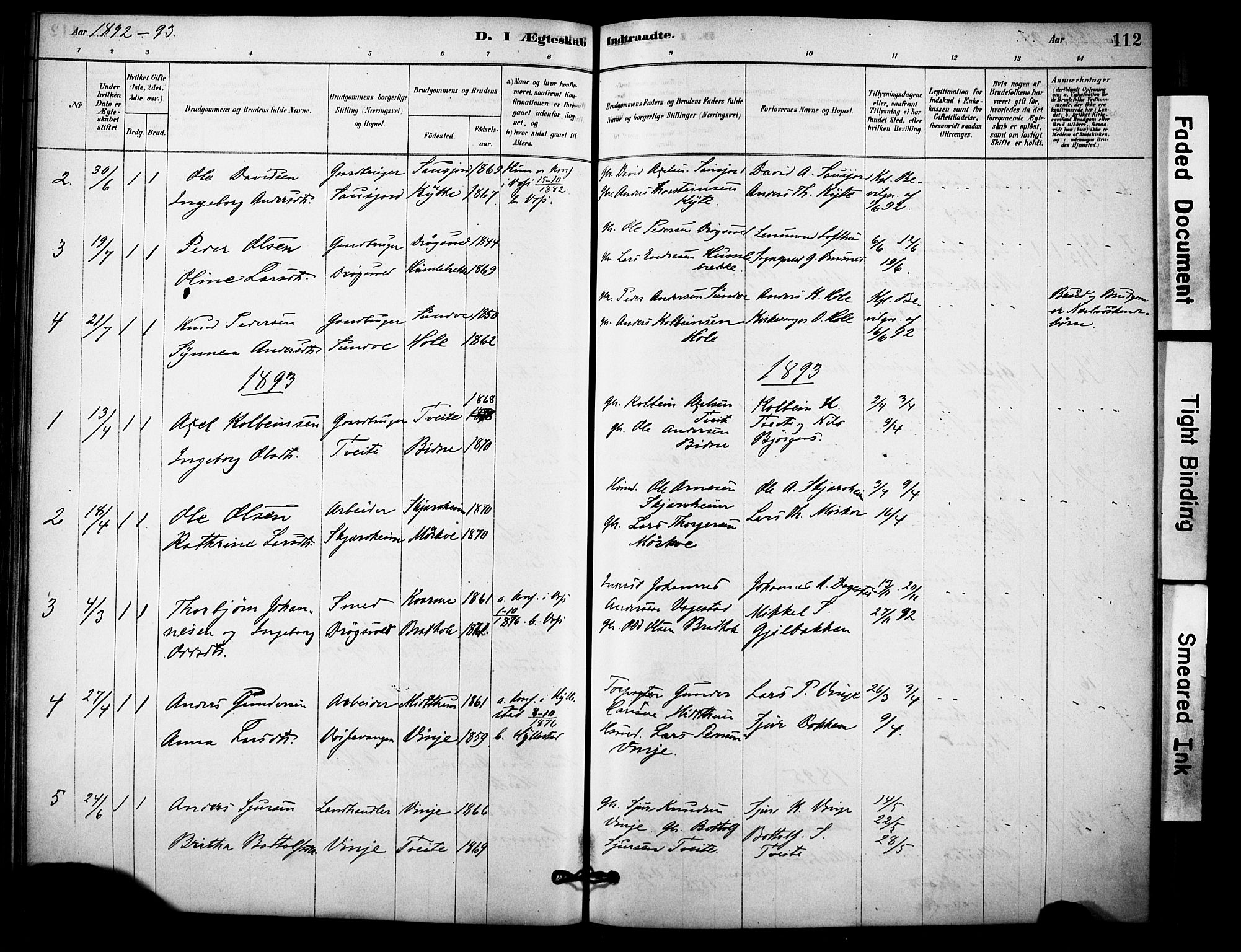 Vossestrand Sokneprestembete, AV/SAB-A-79101/H/Haa: Parish register (official) no. C 1, 1878-1903, p. 112