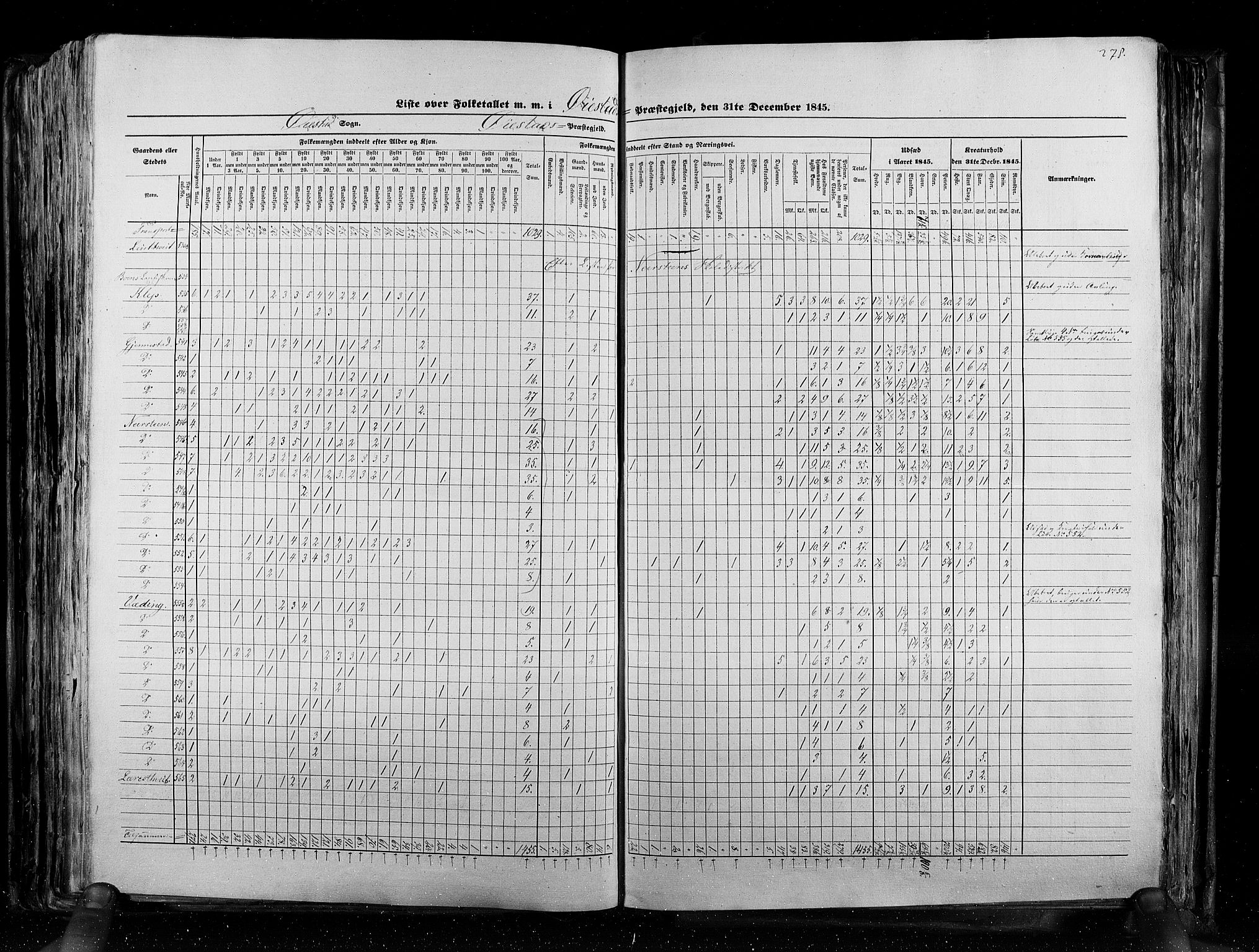 RA, Census 1845, vol. 5: Bratsberg amt og Nedenes og Råbyggelaget amt, 1845, p. 278