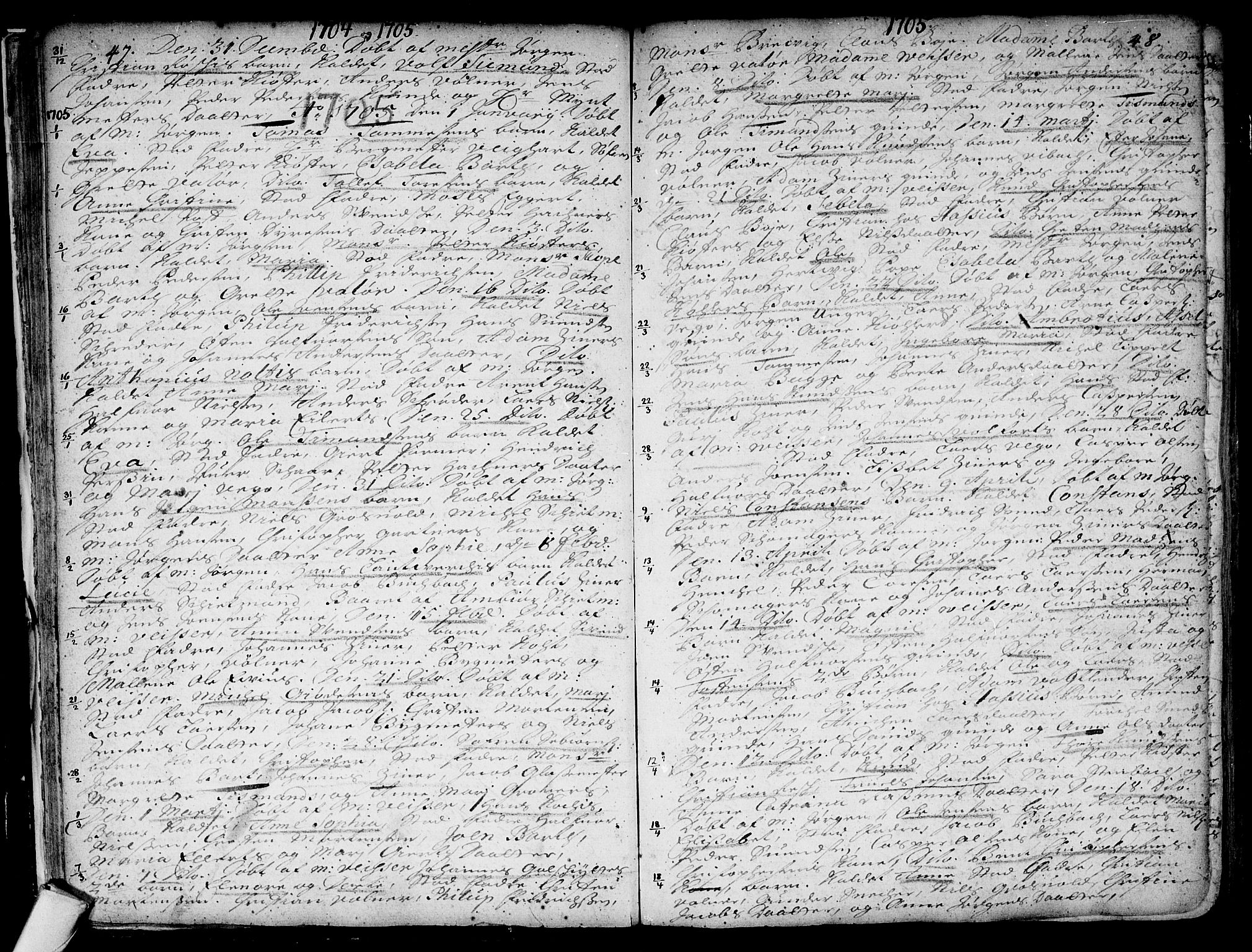 Kongsberg kirkebøker, SAKO/A-22/F/Fa/L0001: Parish register (official) no. I 1, 1696-1720, p. 47-48