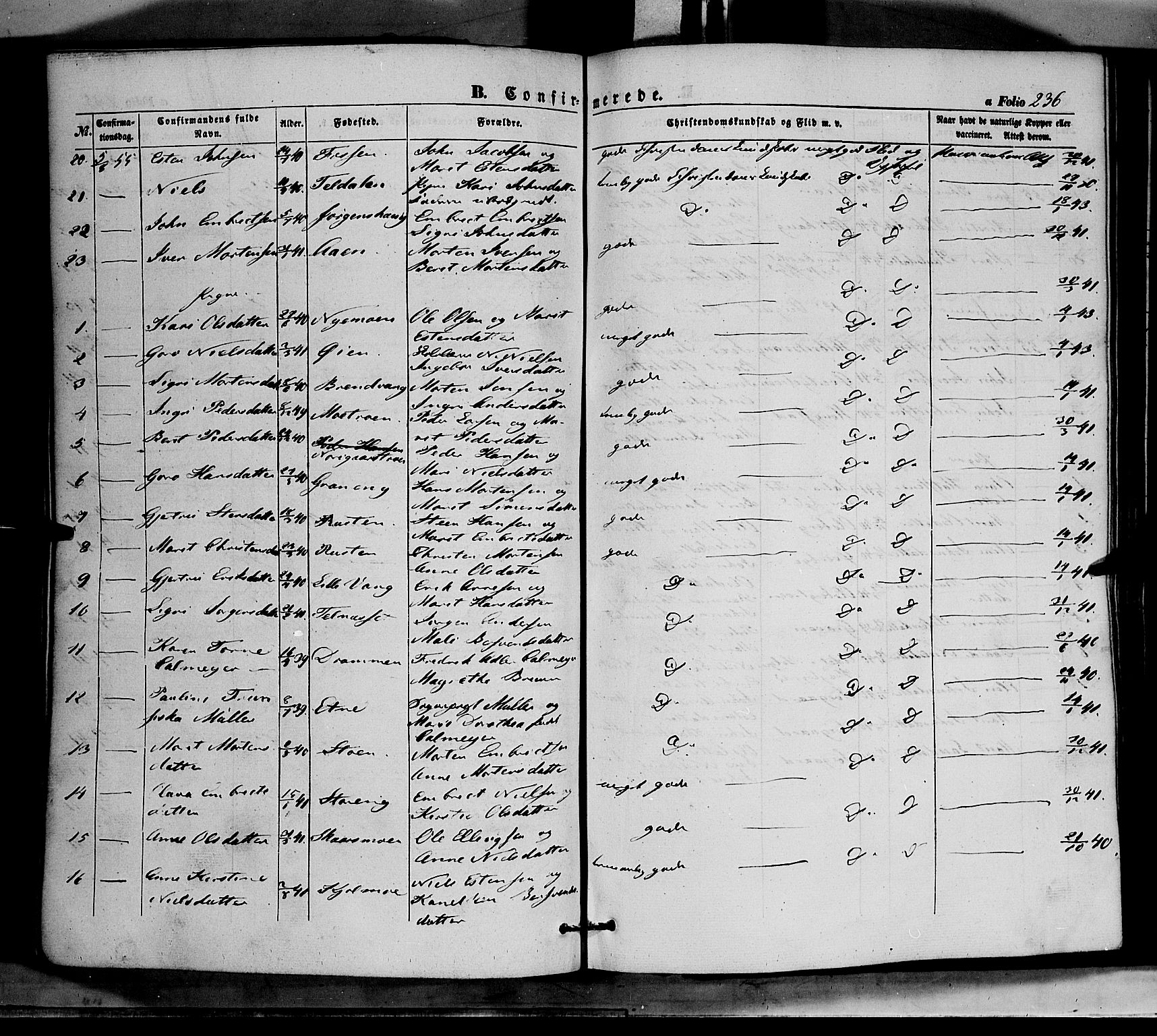 Tynset prestekontor, SAH/PREST-058/H/Ha/Haa/L0020: Parish register (official) no. 20, 1848-1862, p. 236