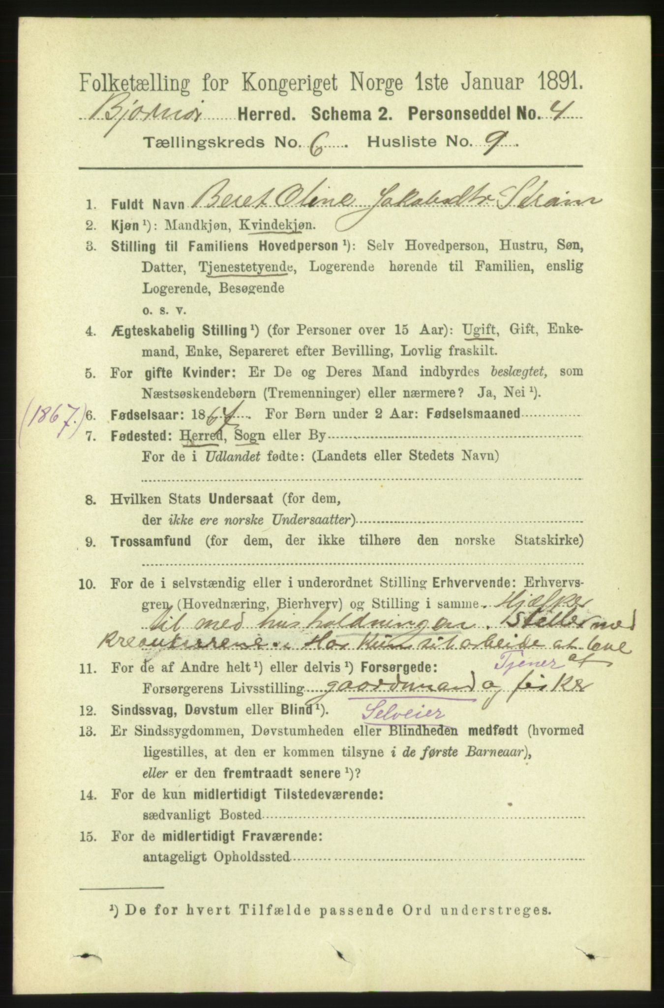 RA, 1891 census for 1632 Bjørnør, 1891, p. 2633