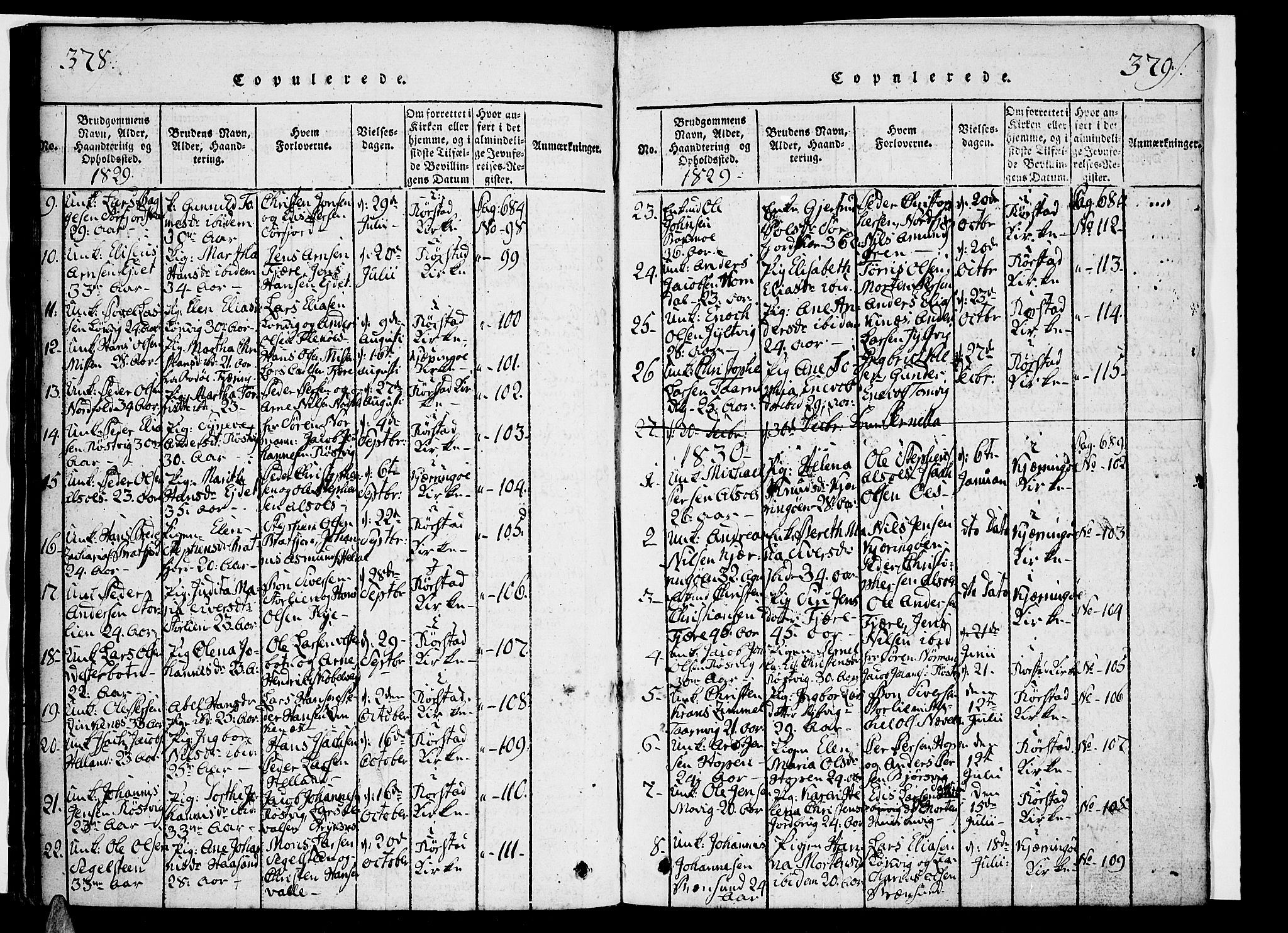 Ministerialprotokoller, klokkerbøker og fødselsregistre - Nordland, AV/SAT-A-1459/853/L0768: Parish register (official) no. 853A07, 1821-1836, p. 378-379