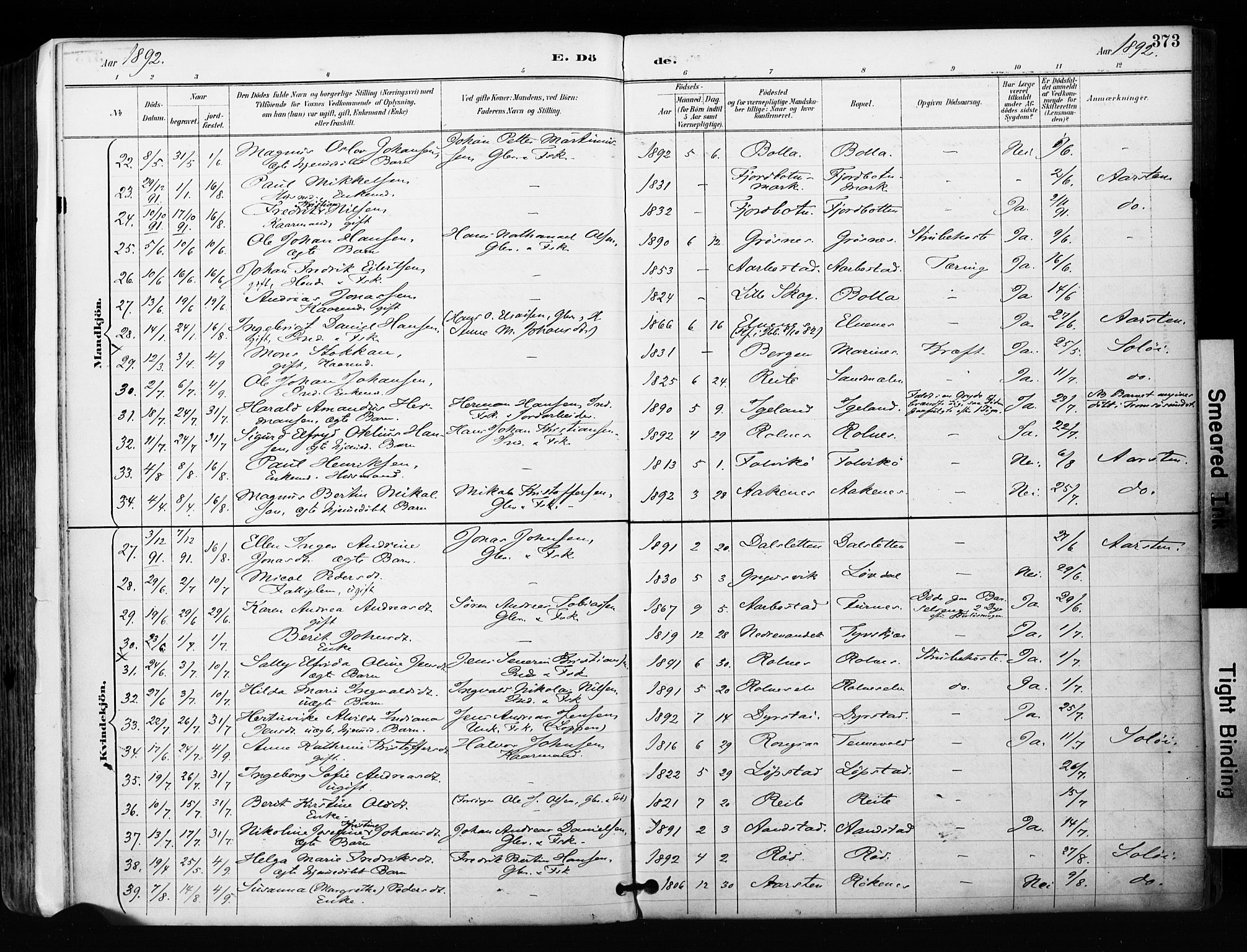 Ibestad sokneprestembete, AV/SATØ-S-0077/H/Ha/Haa/L0012kirke: Parish register (official) no. 12, 1890-1900, p. 373