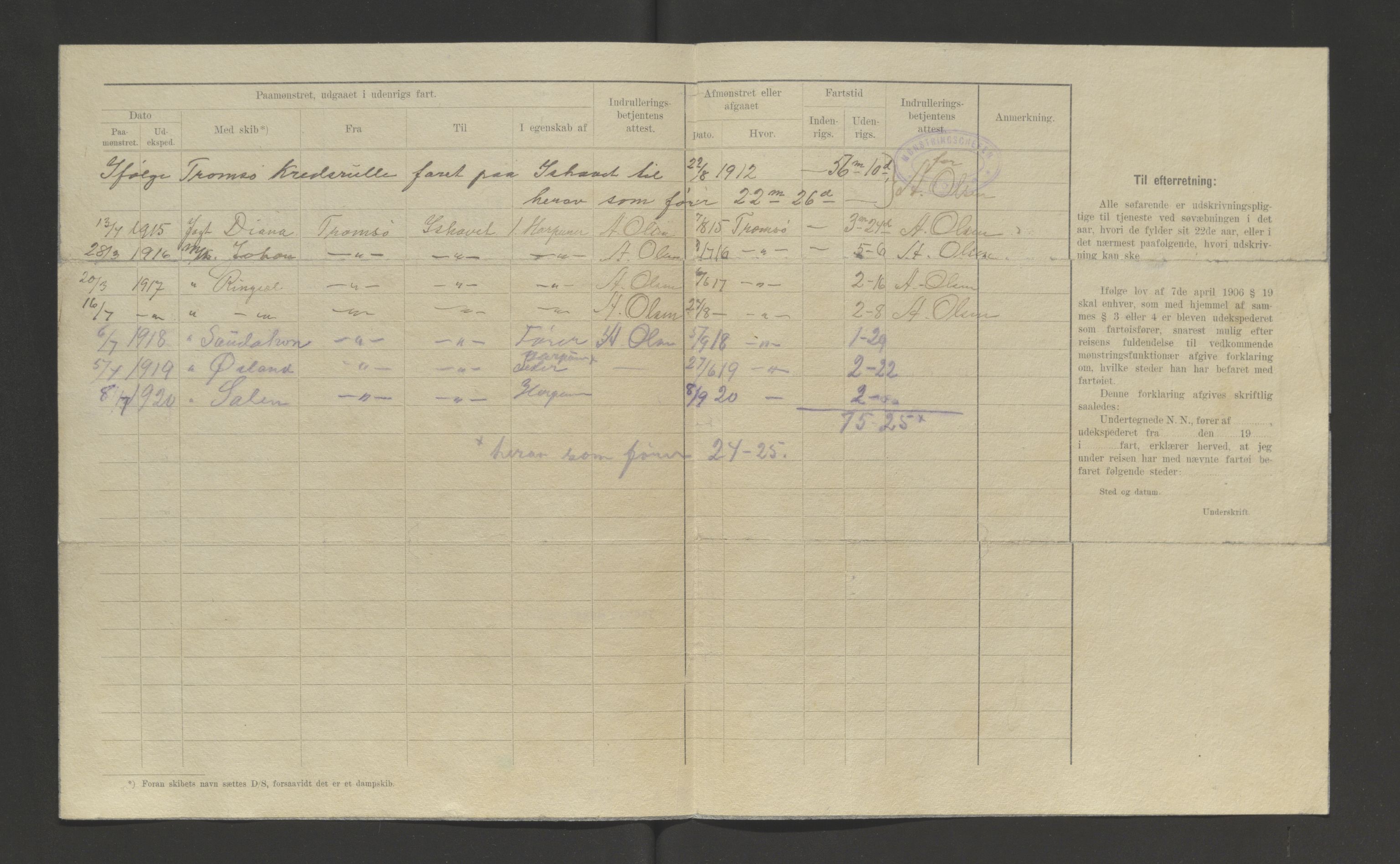 Tromsø sjømannskontor/innrullerings-/mønstringsdistrikt, AV/SATØ-S-0243/F/Fb/L0007: Annotasjonsrulle. Nr. 1-1186, 1868-1899