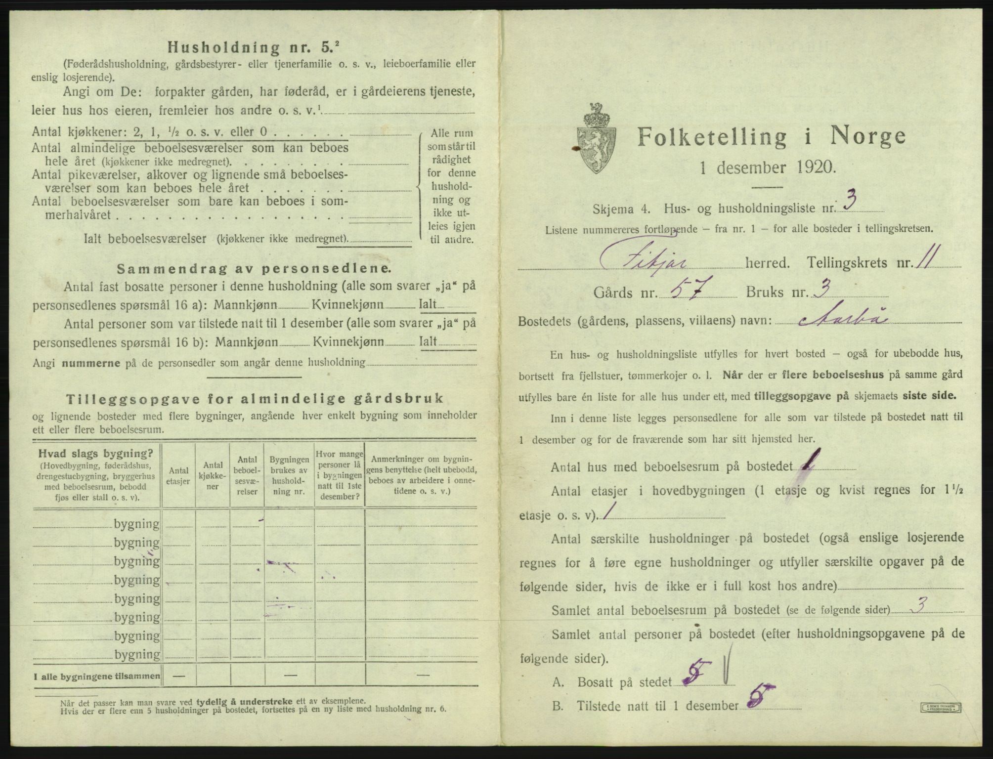 SAB, 1920 census for Fitjar, 1920, p. 606