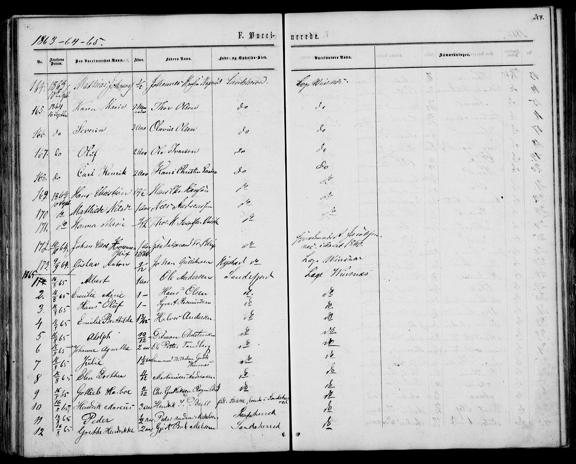 Sandar kirkebøker, SAKO/A-243/F/Fa/L0009: Parish register (official) no. 9, 1862-1871, p. 259