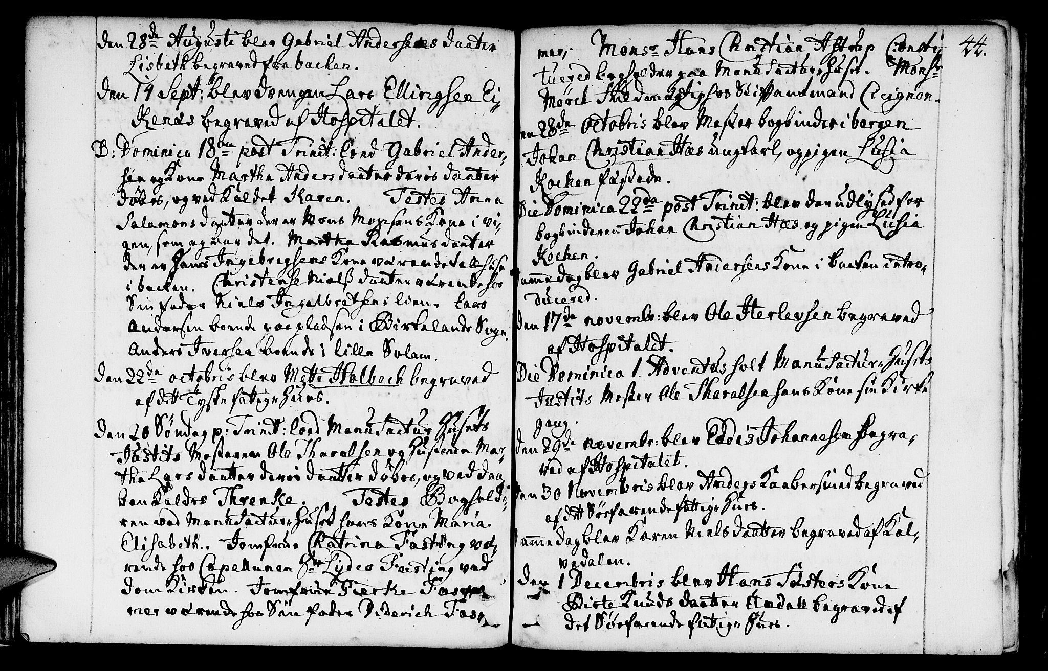 St. Jørgens hospital og Årstad sokneprestembete, AV/SAB-A-99934: Parish register (official) no. A 1, 1743-1823, p. 44