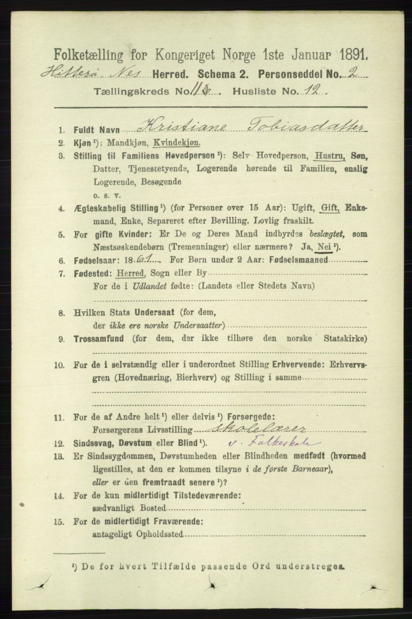 RA, 1891 census for 1043 Hidra og Nes, 1891, p. 4528