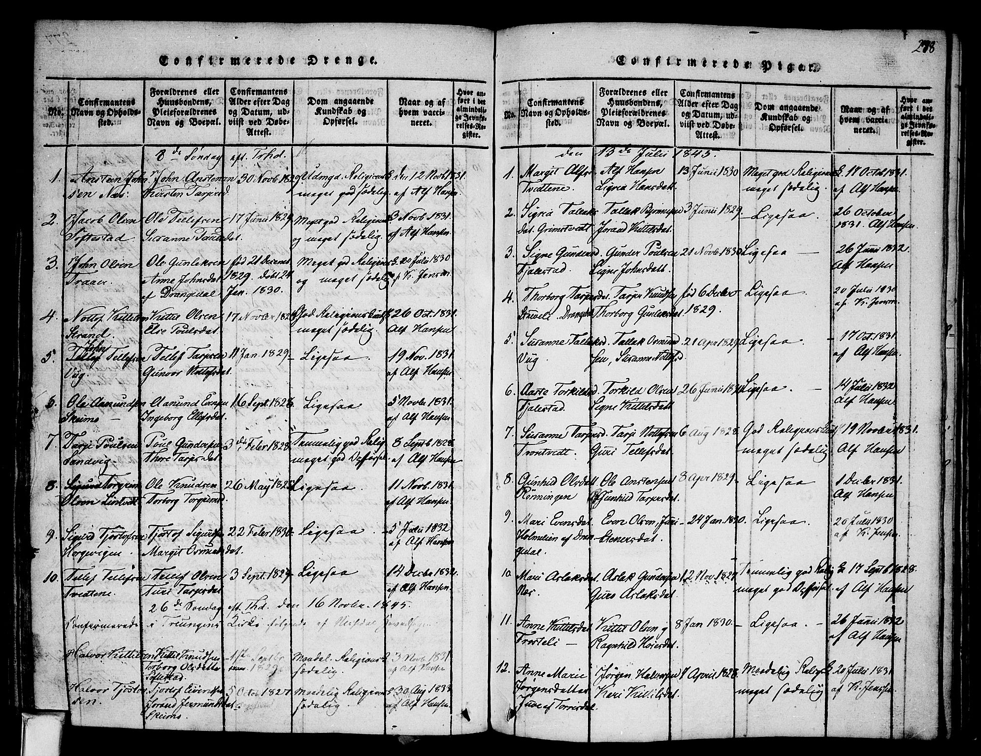 Nissedal kirkebøker, SAKO/A-288/F/Fa/L0002: Parish register (official) no. I 2, 1814-1845, p. 278