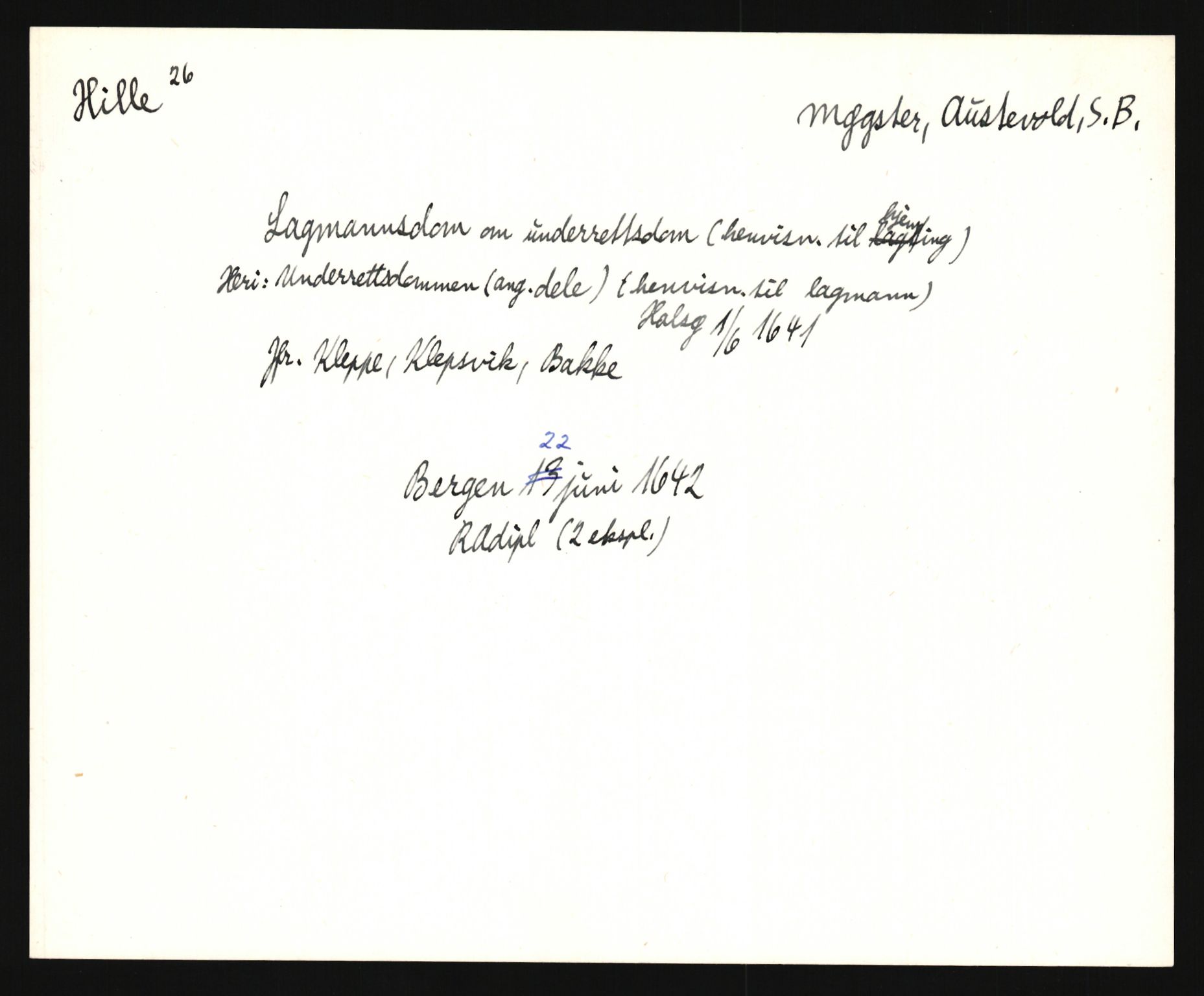 Riksarkivets diplomsamling, AV/RA-EA-5965/F35/F35e/L0028: Registreringssedler Hordaland 1, 1400-1700, p. 439