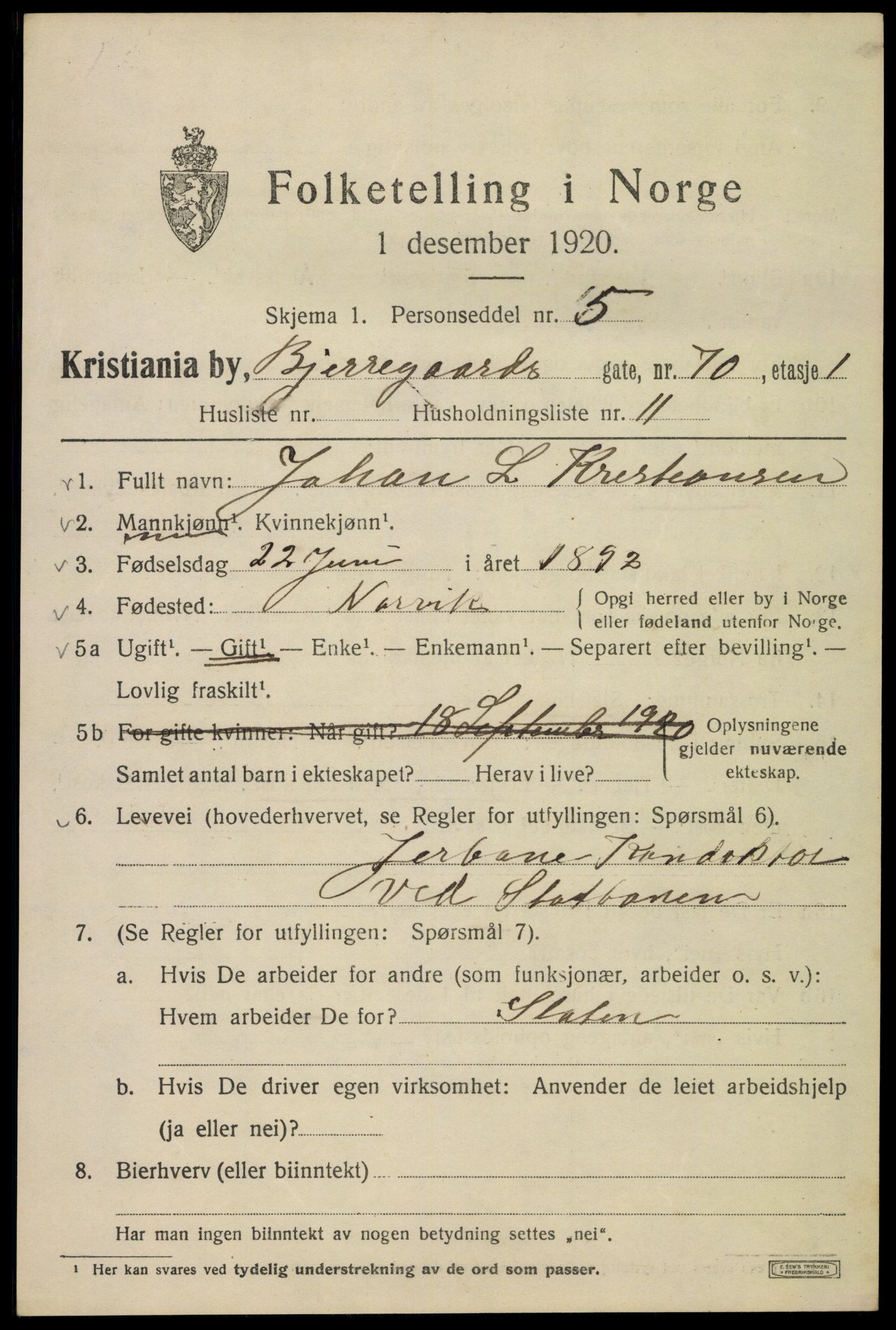 SAO, 1920 census for Kristiania, 1920, p. 162611