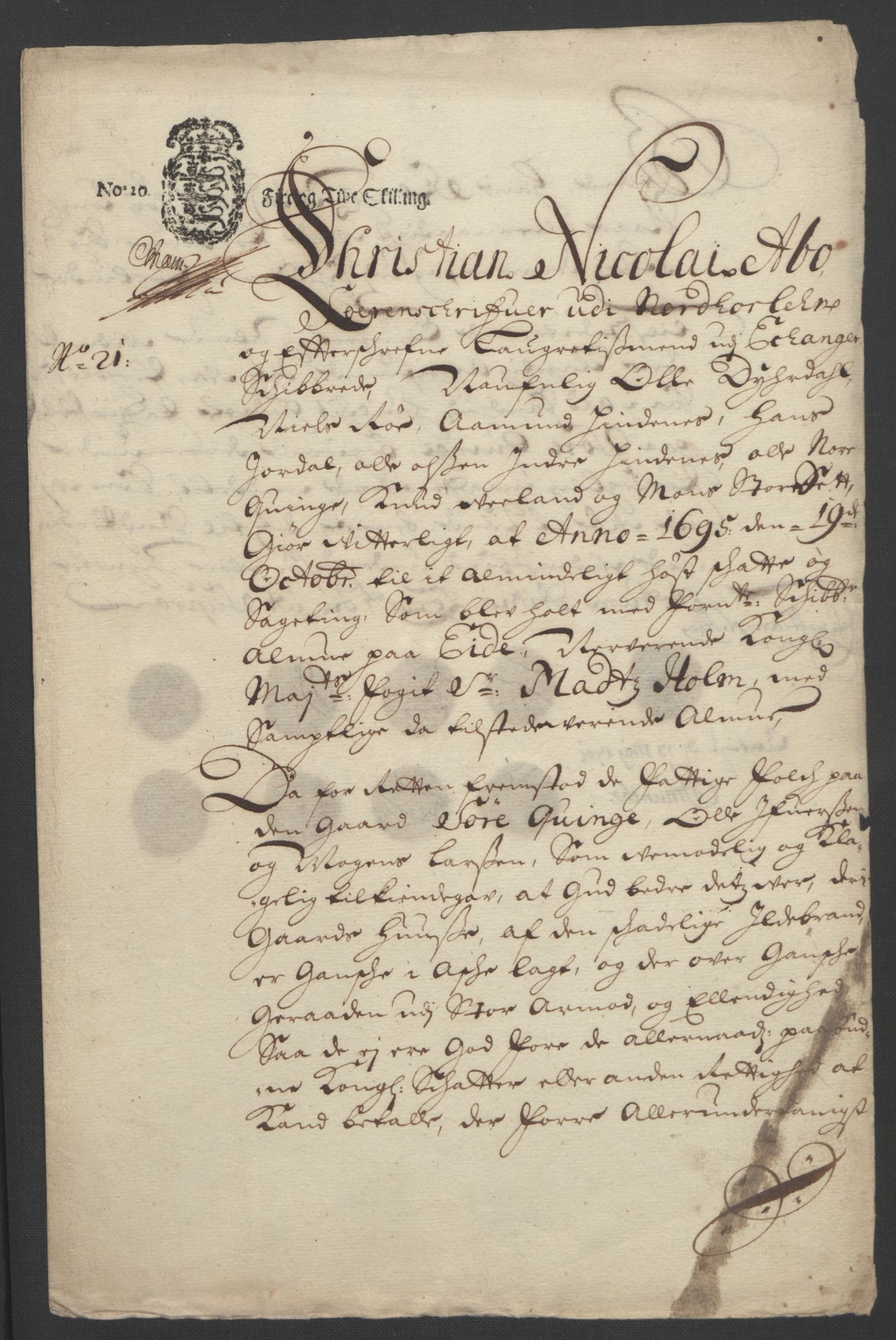 Rentekammeret inntil 1814, Reviderte regnskaper, Fogderegnskap, AV/RA-EA-4092/R51/L3183: Fogderegnskap Nordhordland og Voss, 1695-1697, p. 133