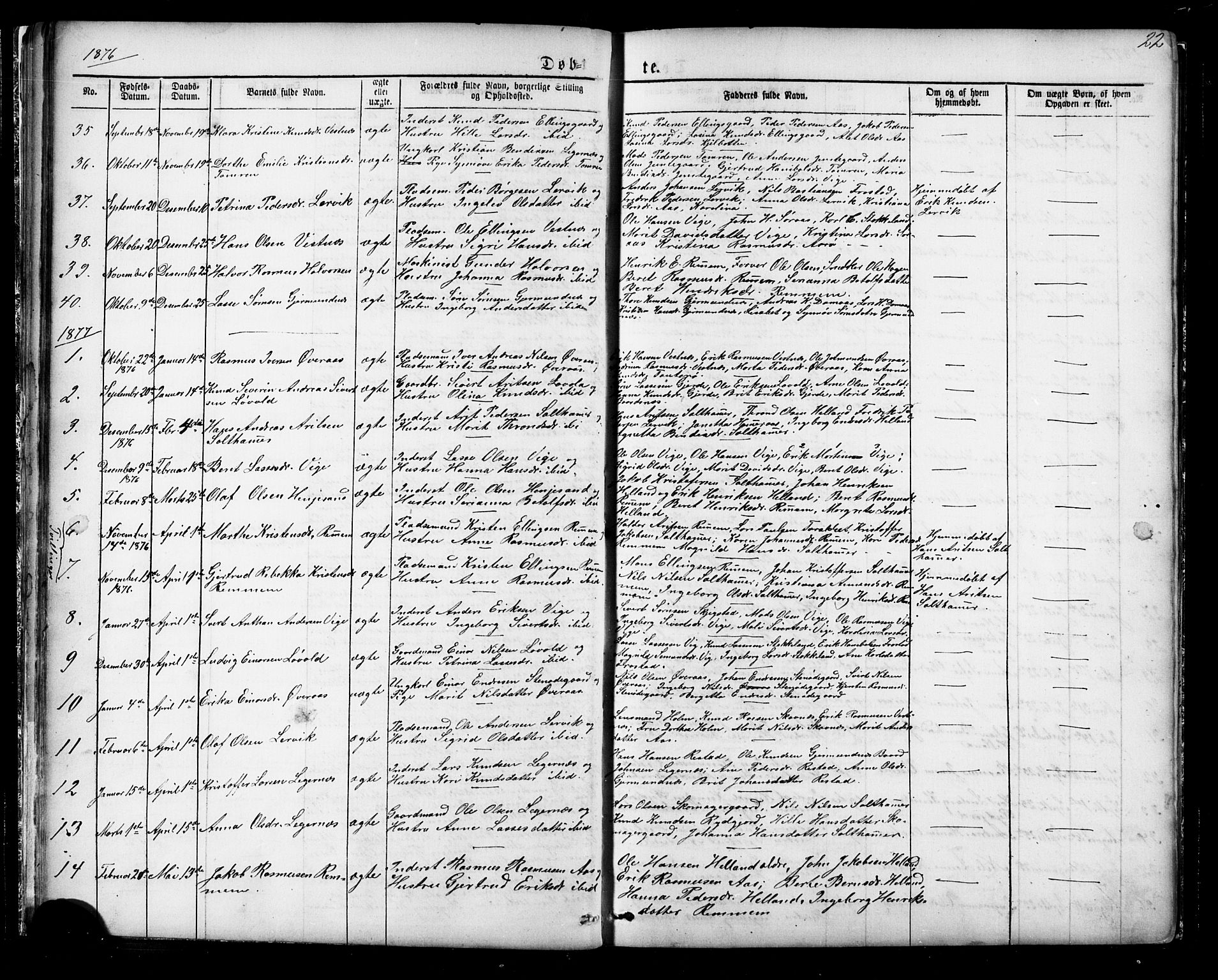 Ministerialprotokoller, klokkerbøker og fødselsregistre - Møre og Romsdal, AV/SAT-A-1454/539/L0536: Parish register (copy) no. 539C02, 1867-1913, p. 22