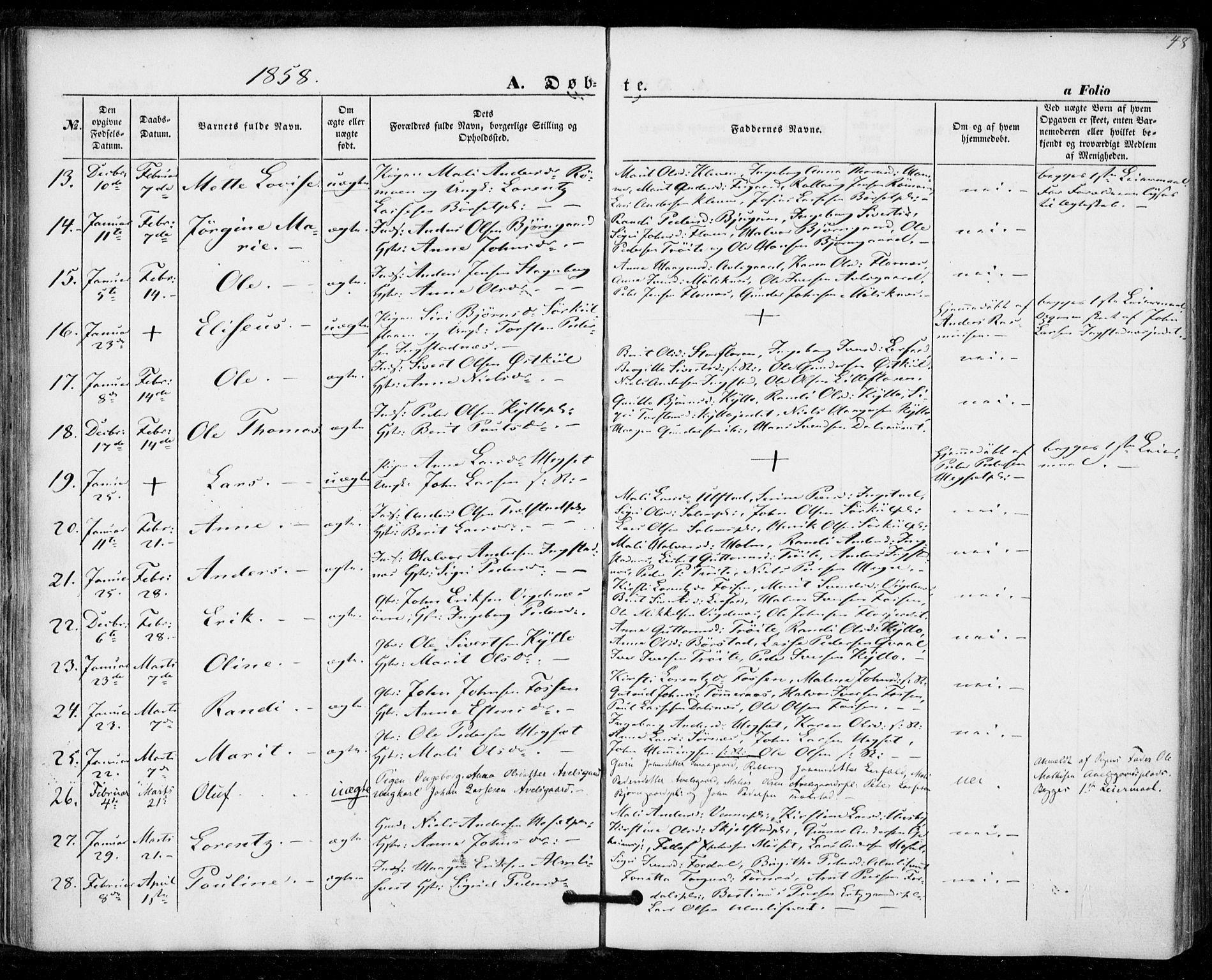 Ministerialprotokoller, klokkerbøker og fødselsregistre - Nord-Trøndelag, AV/SAT-A-1458/703/L0028: Parish register (official) no. 703A01, 1850-1862, p. 48