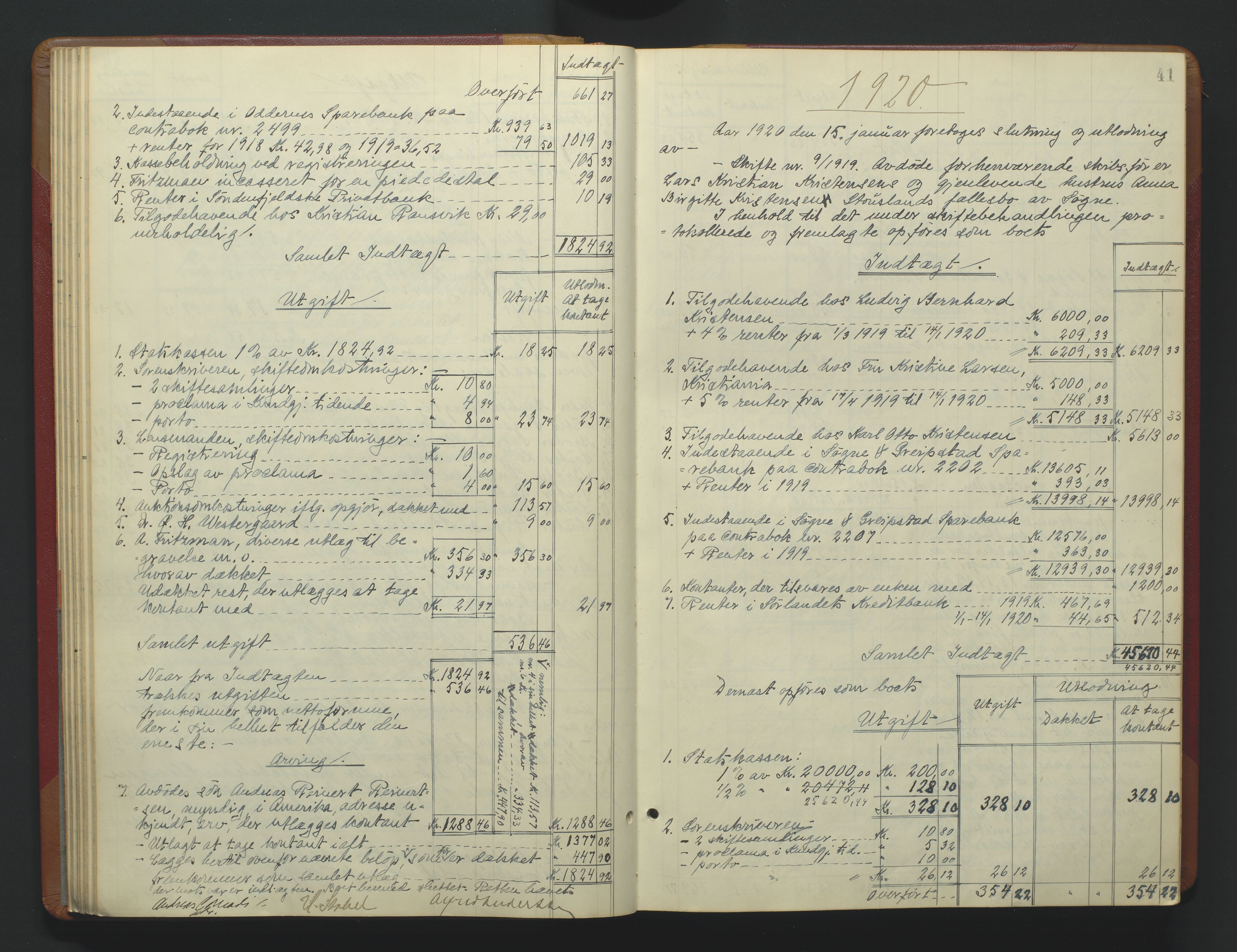 Torridal sorenskriveri, SAK/1221-0012/H/Hc/L0037: Skifteutlodningsprotokoll med navneregister nr. 6, 1918-1927, p. 41