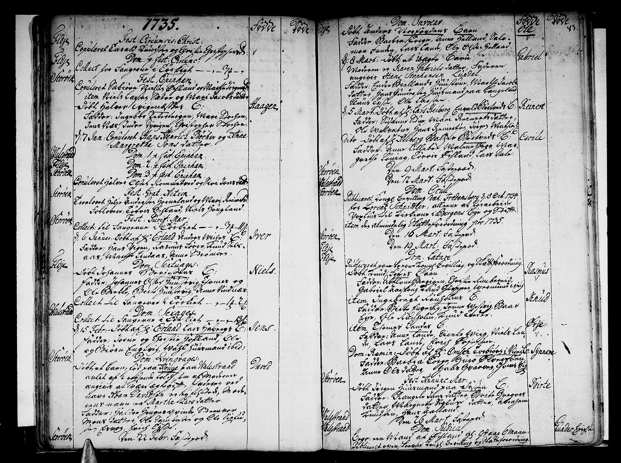 Stord sokneprestembete, SAB/A-78201/H/Haa: Parish register (official) no. A 1, 1725-1744, p. 43