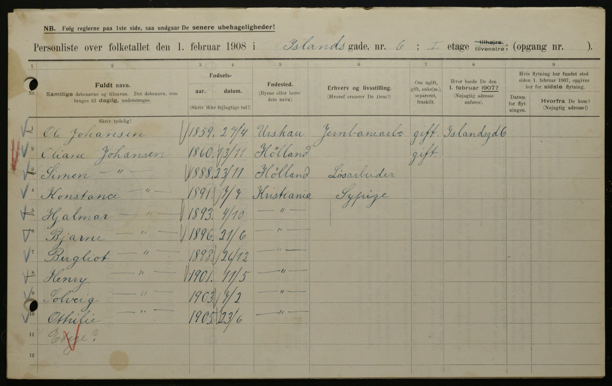 OBA, Municipal Census 1908 for Kristiania, 1908, p. 39962