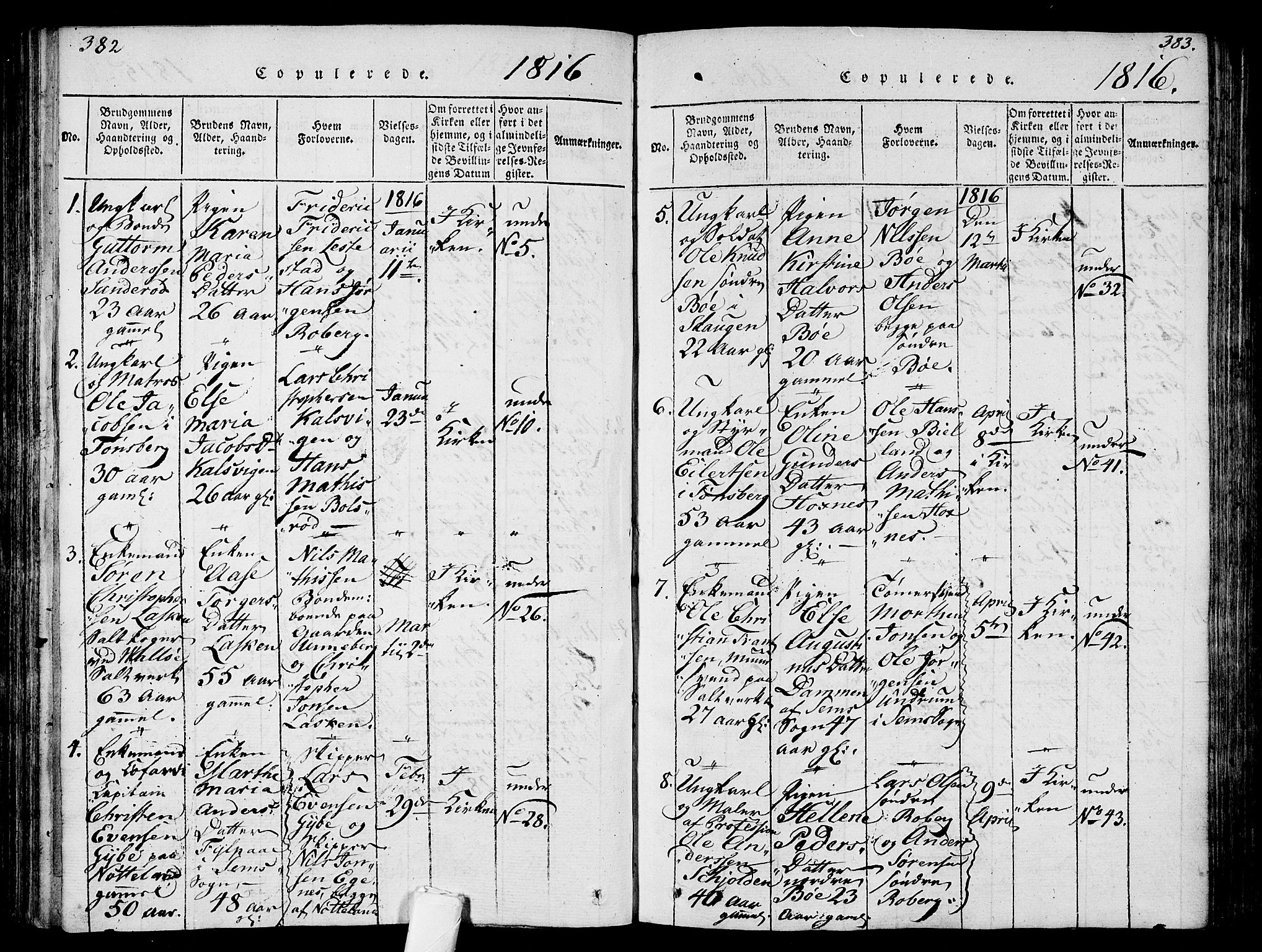 Sem kirkebøker, AV/SAKO-A-5/F/Fa/L0004: Parish register (official) no. I 4, 1814-1825, p. 382-383