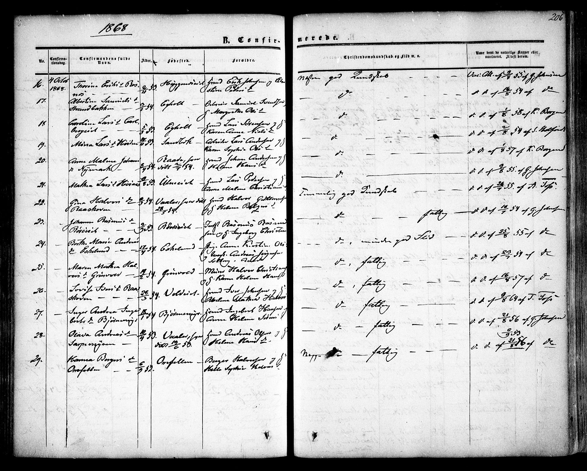 Rygge prestekontor Kirkebøker, SAO/A-10084b/F/Fa/L0005: Parish register (official) no. 5, 1852-1871, p. 206