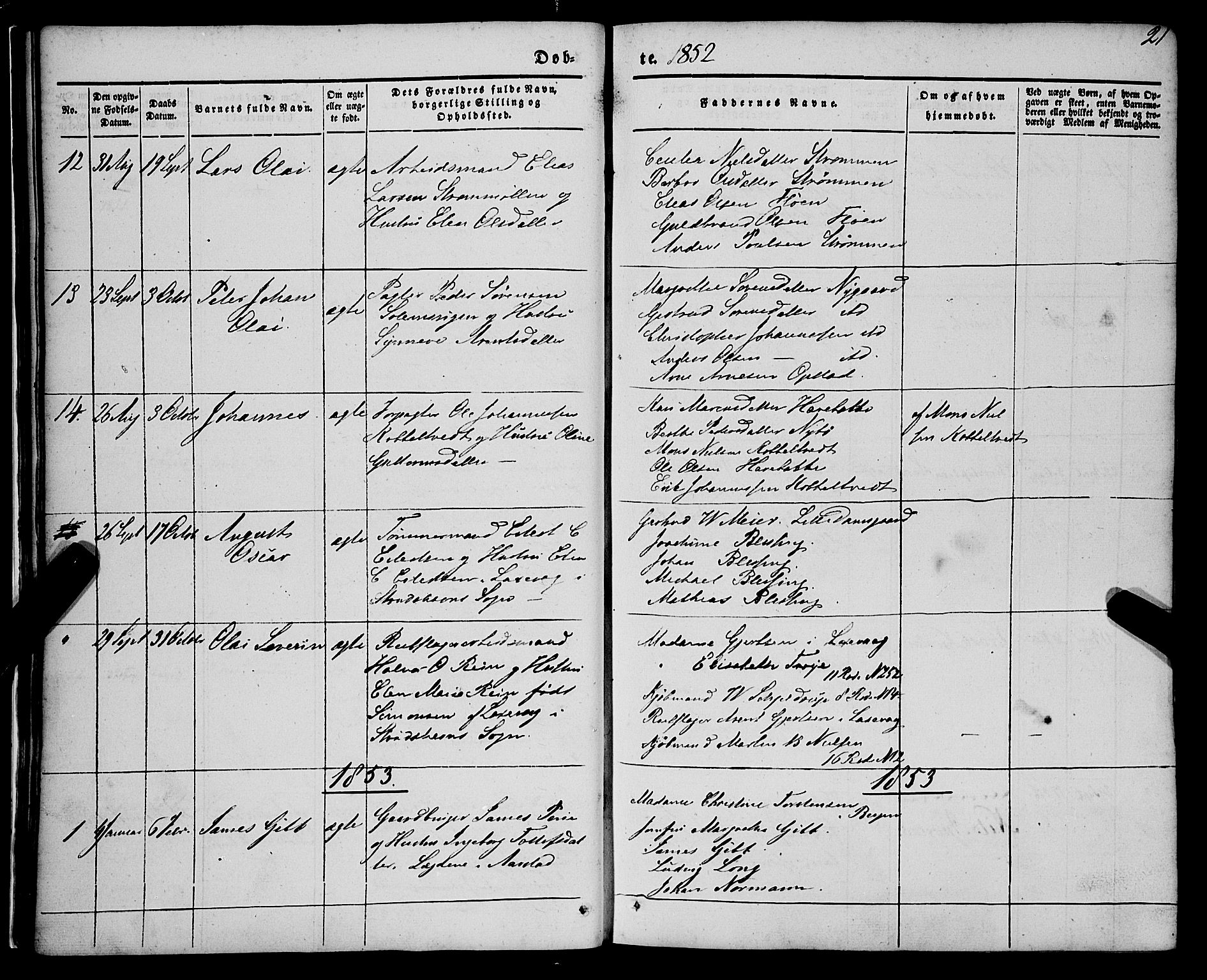 St. Jørgens hospital og Årstad sokneprestembete, AV/SAB-A-99934: Parish register (official) no. A 4, 1844-1863, p. 21