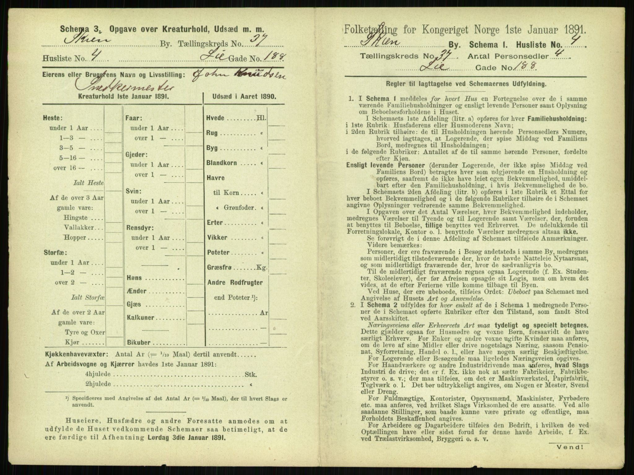 RA, 1891 census for 0806 Skien, 1891, p. 1390