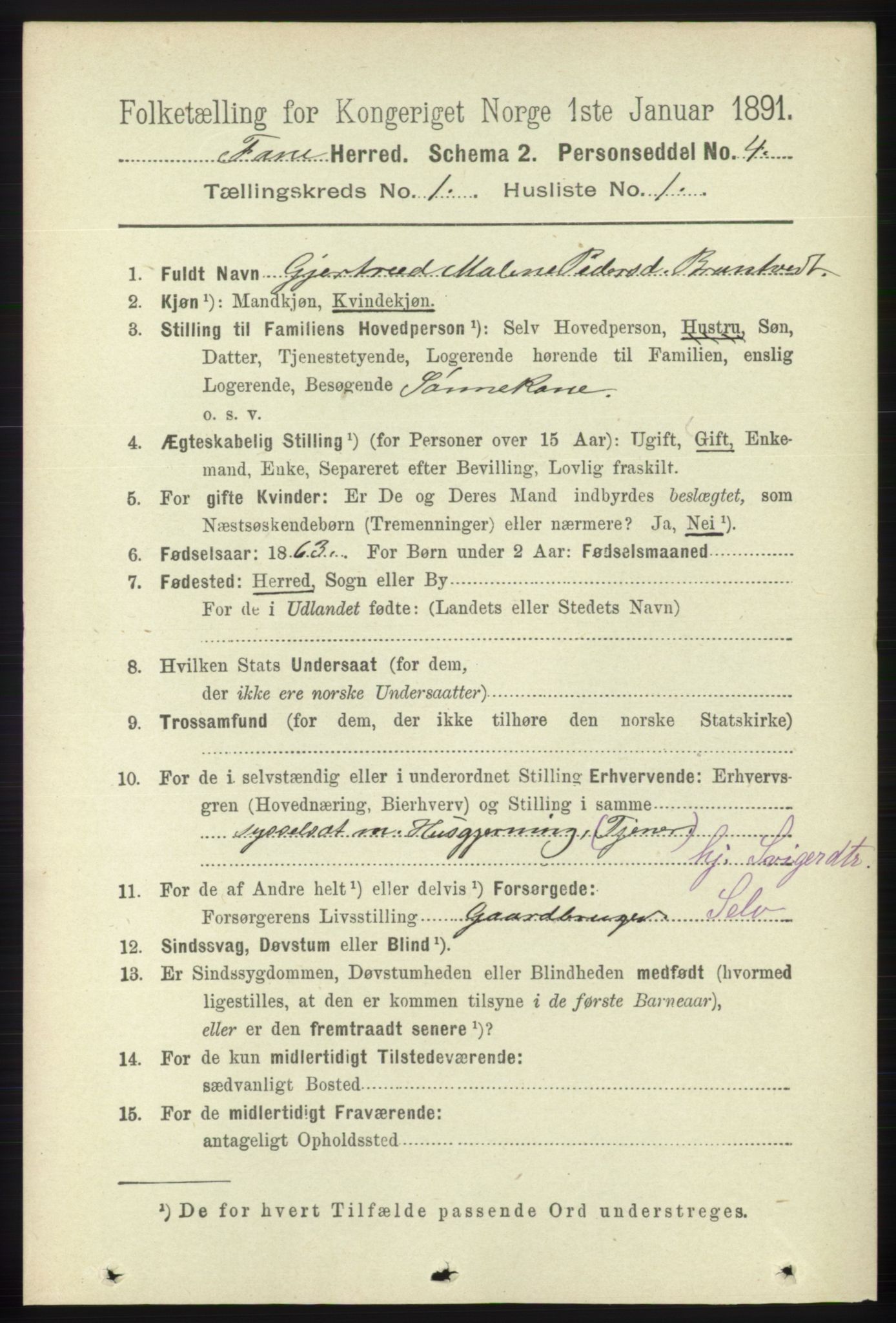 RA, 1891 census for 1249 Fana, 1891, p. 90