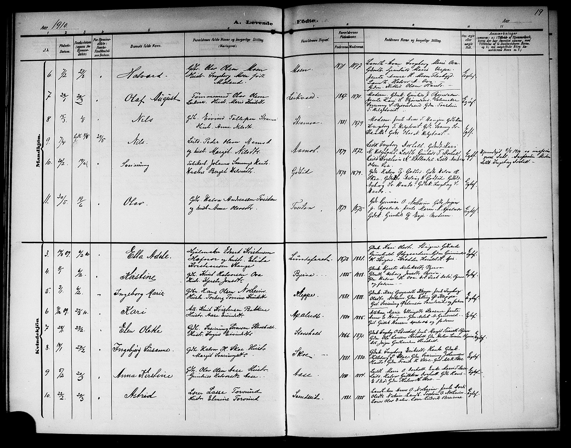 Lunde kirkebøker, SAKO/A-282/G/Ga/L0004: Parish register (copy) no. I 4, 1906-1914, p. 19