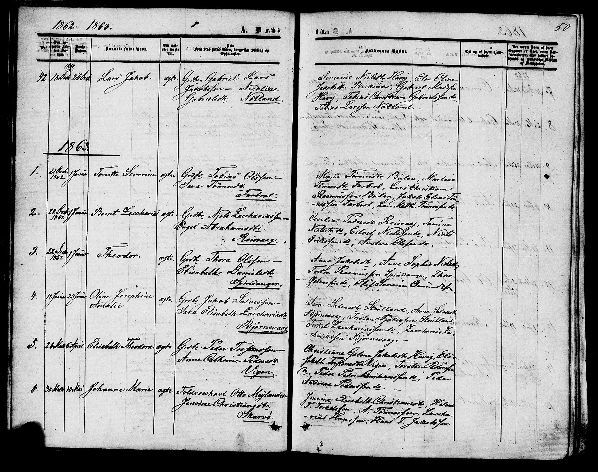 Herad sokneprestkontor, SAK/1111-0018/F/Fa/Fab/L0004: Parish register (official) no. A 4, 1853-1885, p. 50