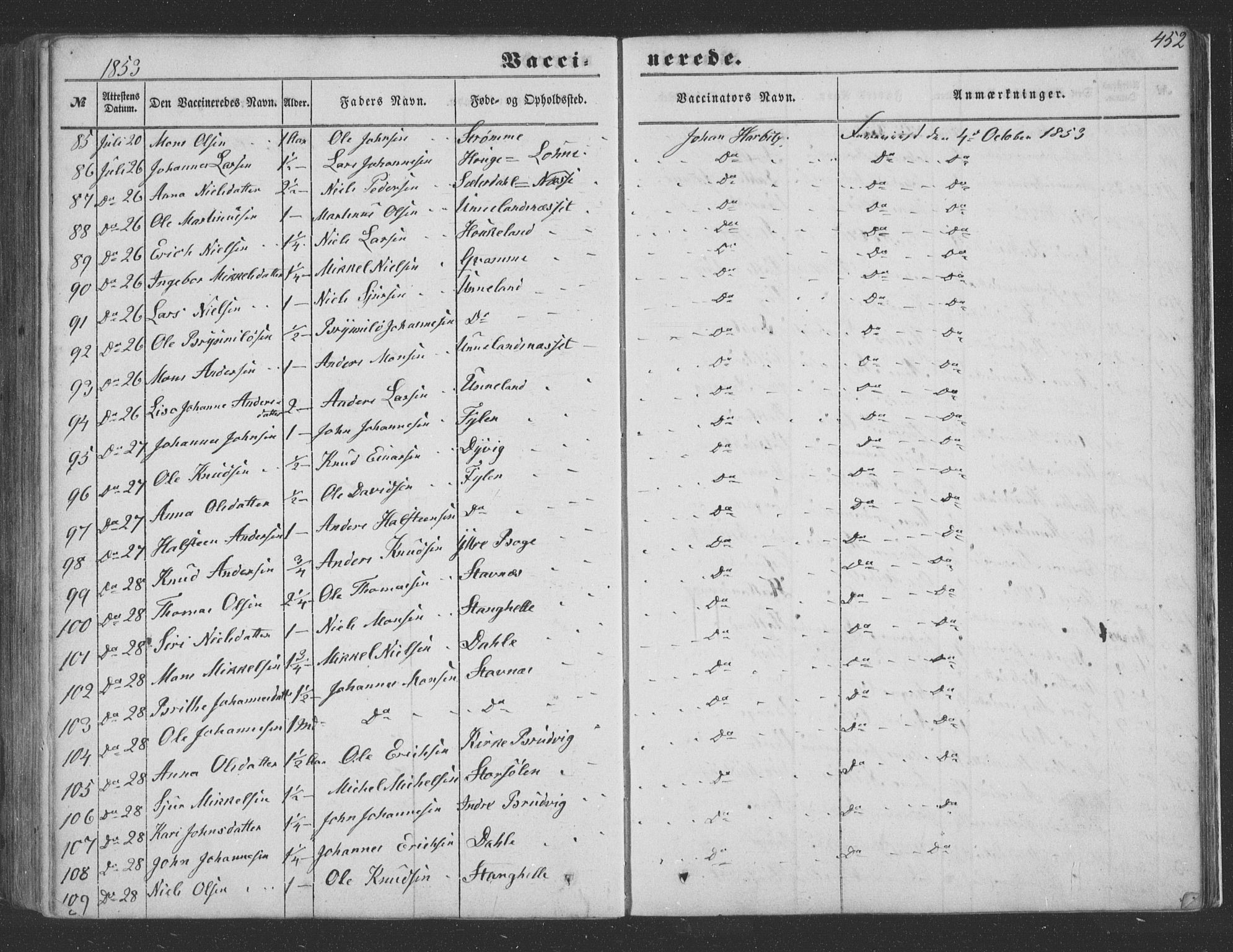 Haus sokneprestembete, AV/SAB-A-75601/H/Haa: Parish register (official) no. A 16 II, 1848-1857, p. 452