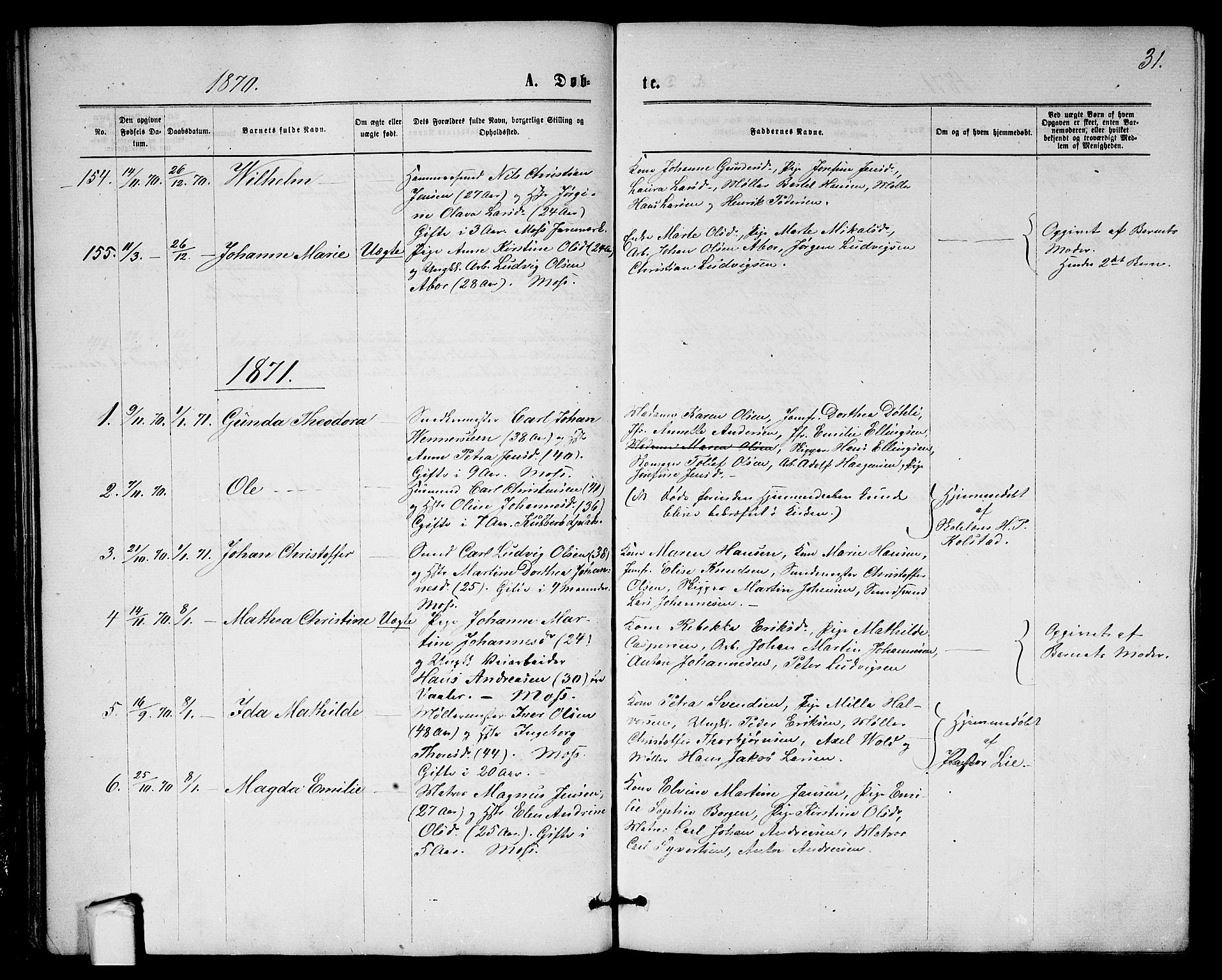 Moss prestekontor Kirkebøker, AV/SAO-A-2003/G/Ga/L0004: Parish register (copy) no.  I 4, 1869-1877, p. 31