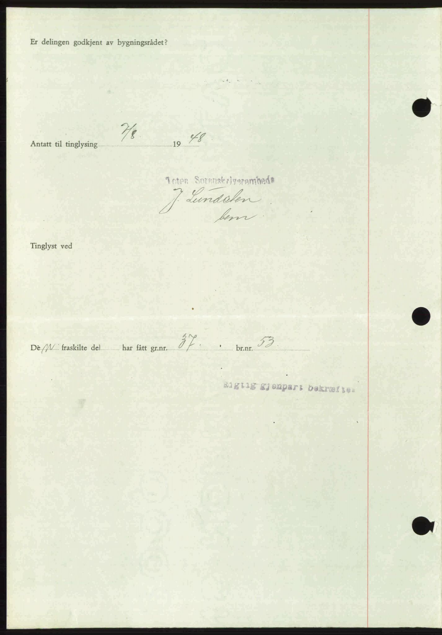 Toten tingrett, SAH/TING-006/H/Hb/Hbc/L0020: Mortgage book no. Hbc-20, 1948-1948, Diary no: : 2436/1948