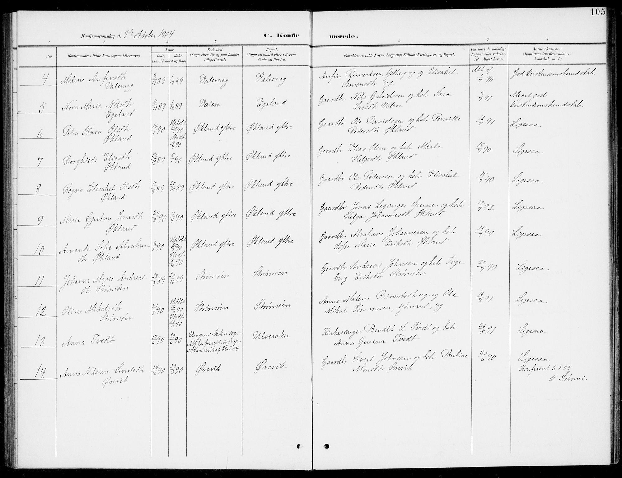 Sveio Sokneprestembete, SAB/A-78501/H/Haa: Parish register (official) no. C 3, 1899-1916, p. 105