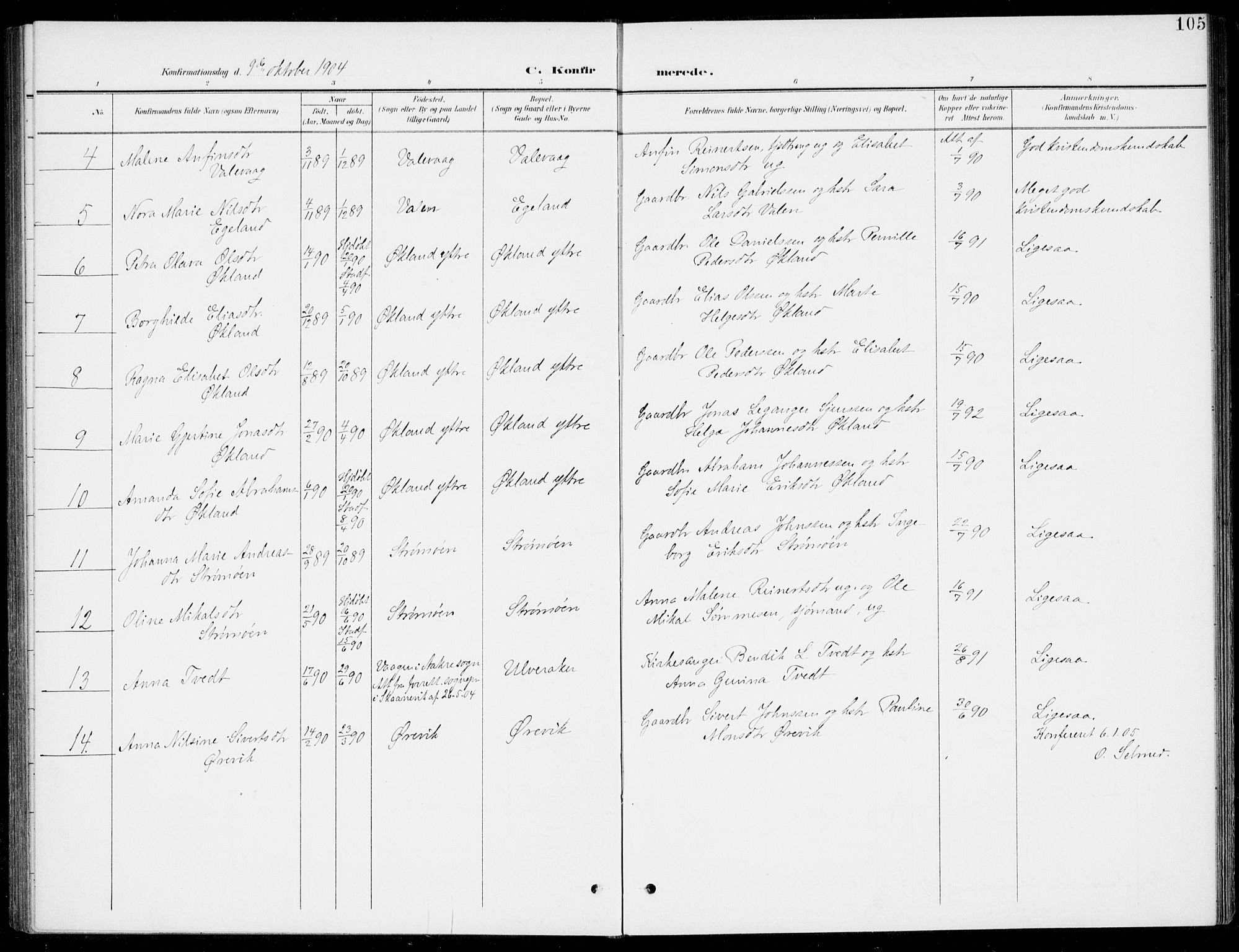 Sveio Sokneprestembete, AV/SAB-A-78501/H/Haa: Parish register (official) no. C 3, 1899-1916, p. 105