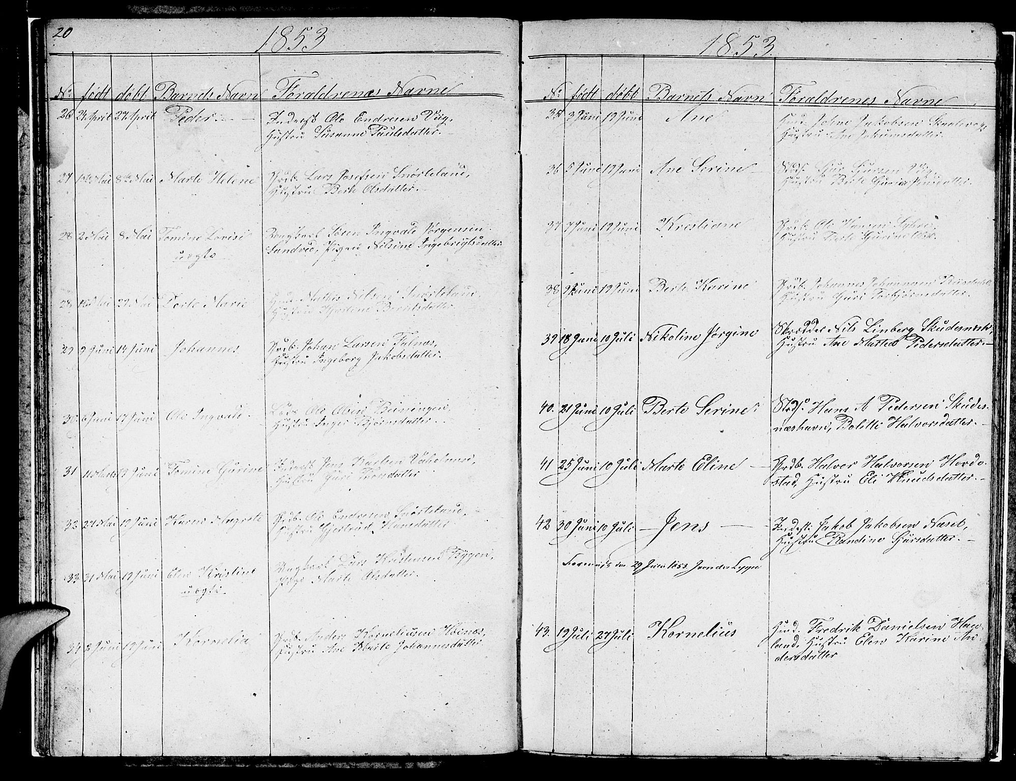 Skudenes sokneprestkontor, AV/SAST-A -101849/H/Ha/Hab/L0001: Parish register (copy) no. B 1, 1848-1864, p. 20