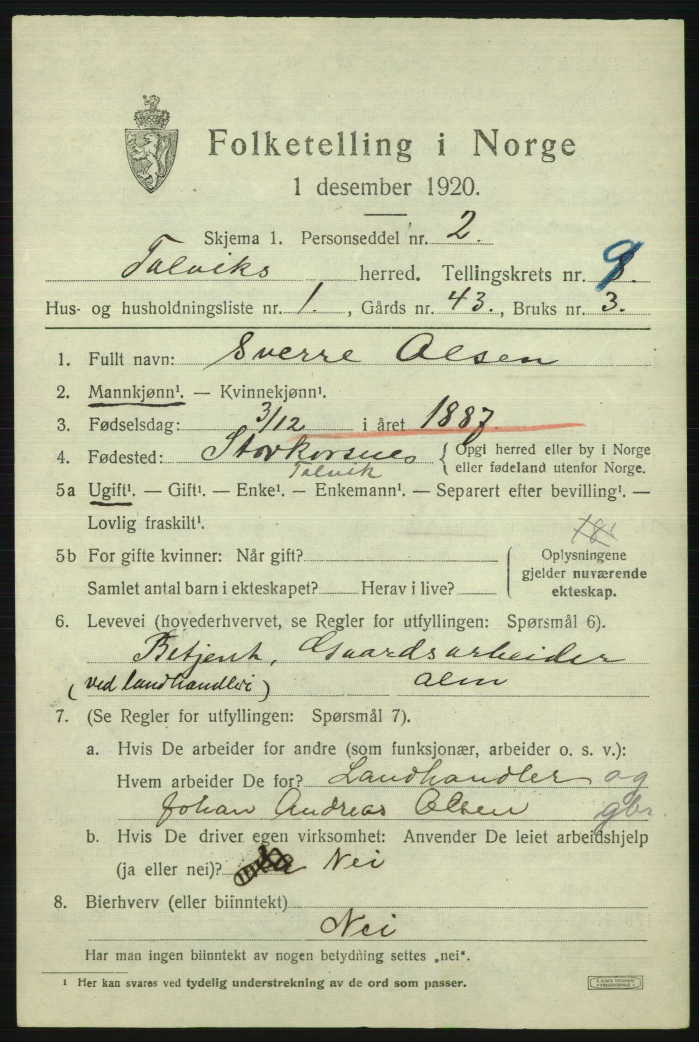 SATØ, 1920 census for Talvik, 1920, p. 5536