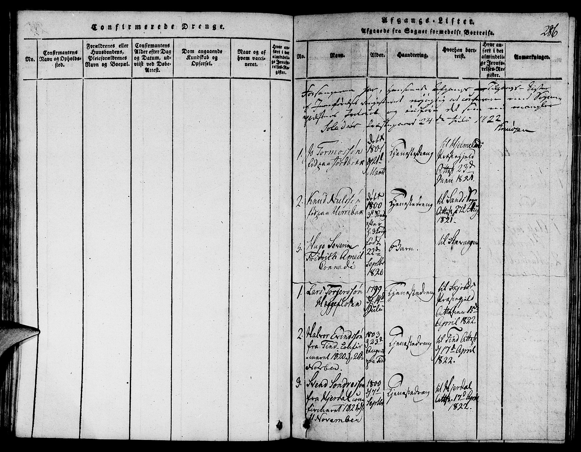 Suldal sokneprestkontor, SAST/A-101845/01/V/L0001: Parish register (copy) no. B 1, 1816-1836, p. 286