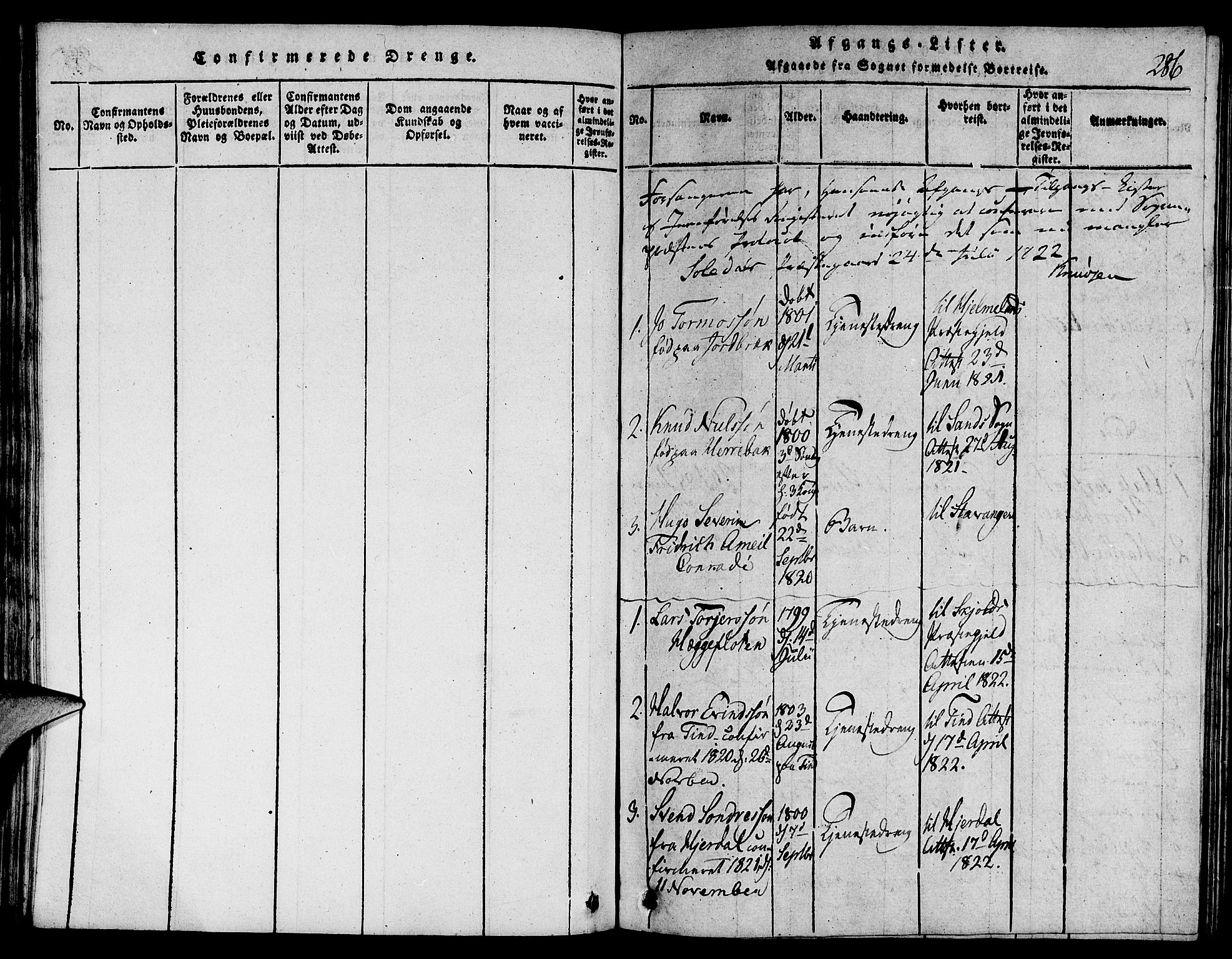 Suldal sokneprestkontor, AV/SAST-A-101845/01/V/L0001: Parish register (copy) no. B 1, 1816-1836, p. 286