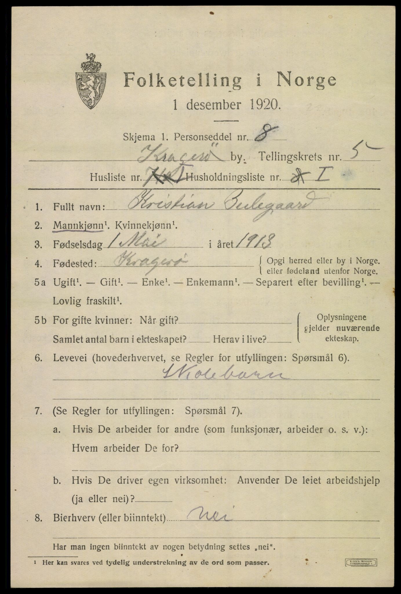 SAKO, 1920 census for Kragerø, 1920, p. 8241