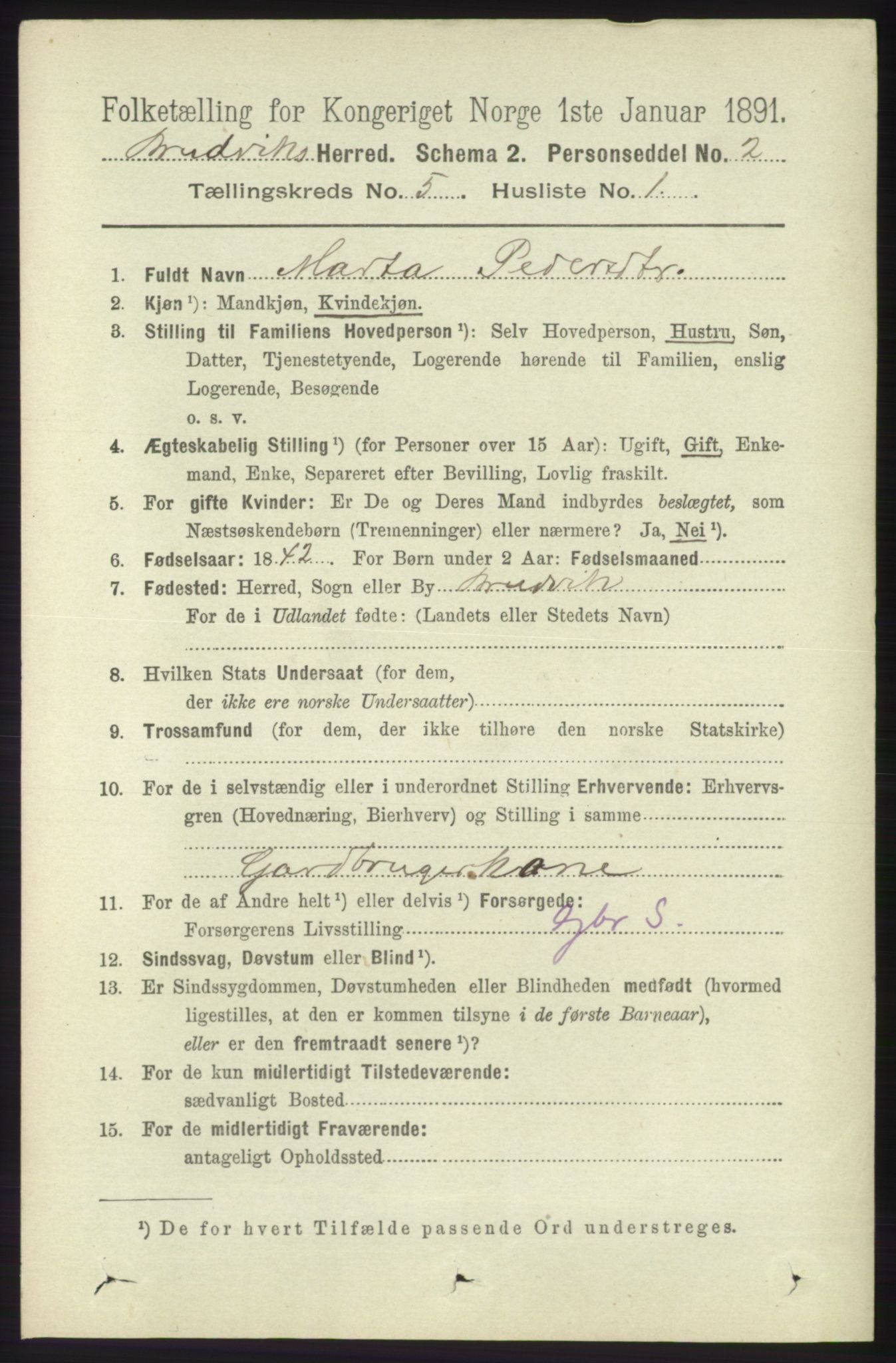 RA, 1891 census for 1251 Bruvik, 1891, p. 1280