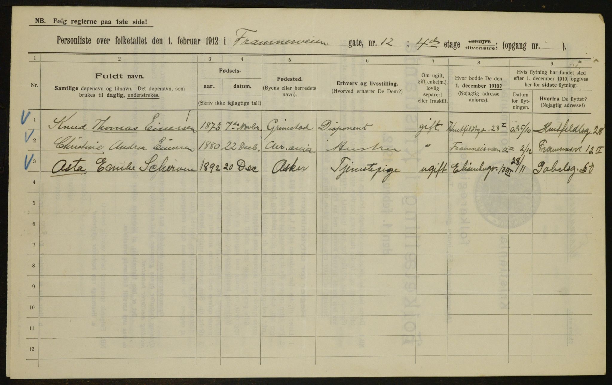 OBA, Municipal Census 1912 for Kristiania, 1912, p. 25517