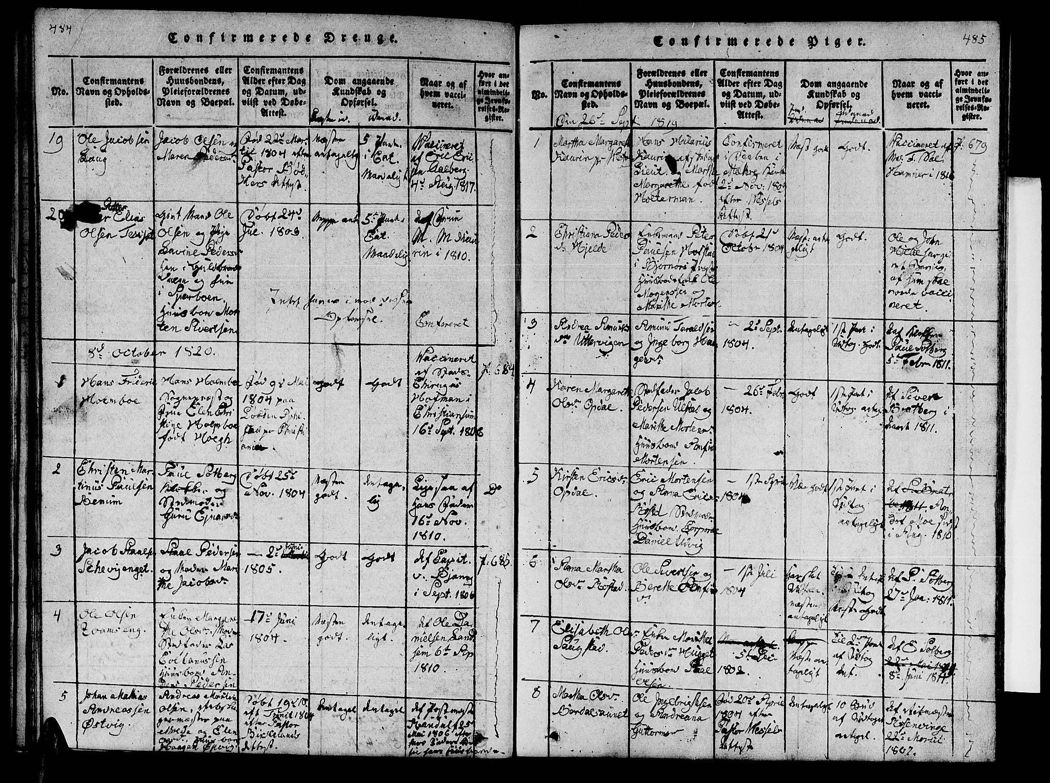 Ministerialprotokoller, klokkerbøker og fødselsregistre - Nord-Trøndelag, SAT/A-1458/741/L0400: Parish register (copy) no. 741C01, 1817-1825, p. 484-485
