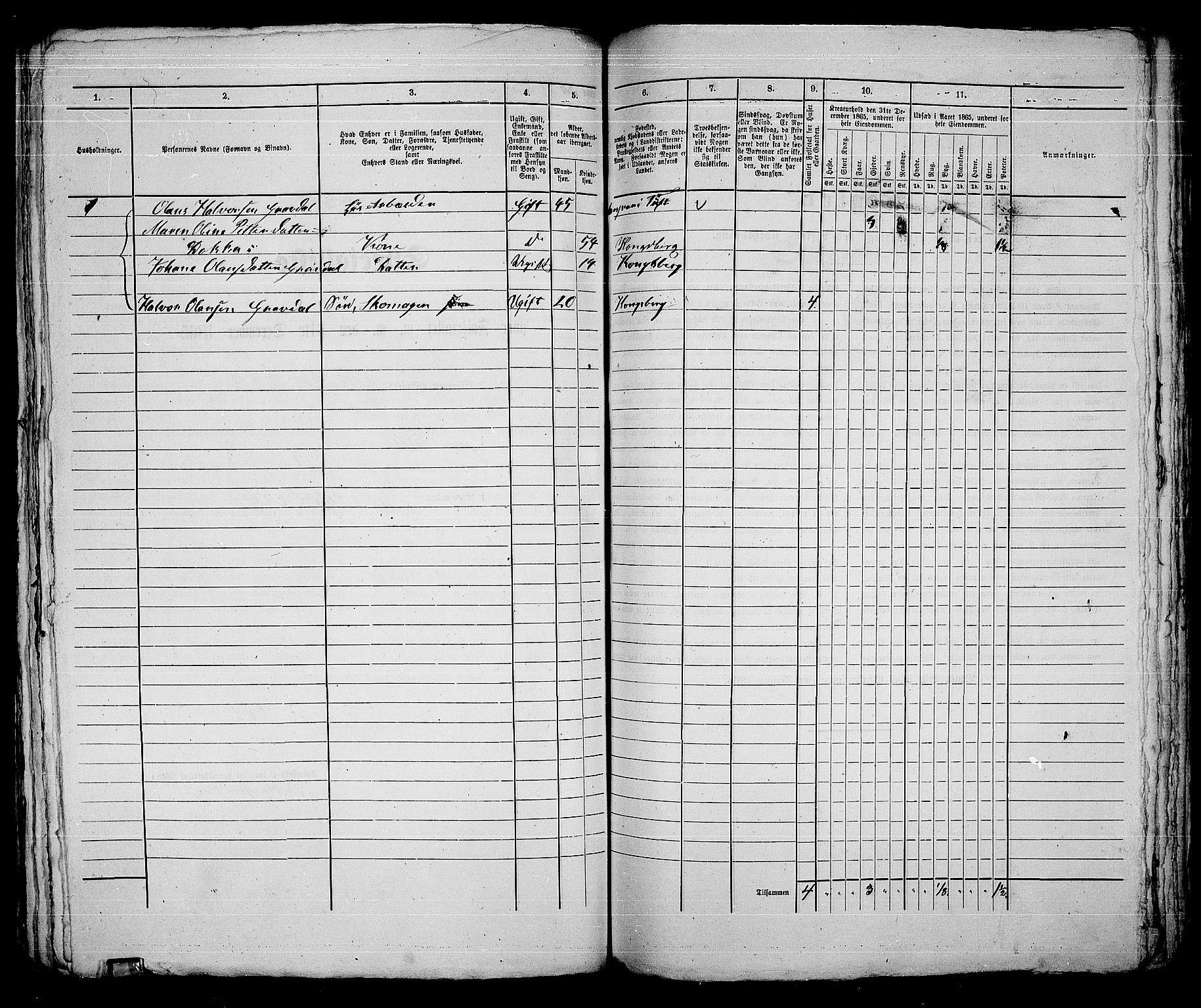 RA, 1865 census for Kongsberg/Kongsberg, 1865, p. 832