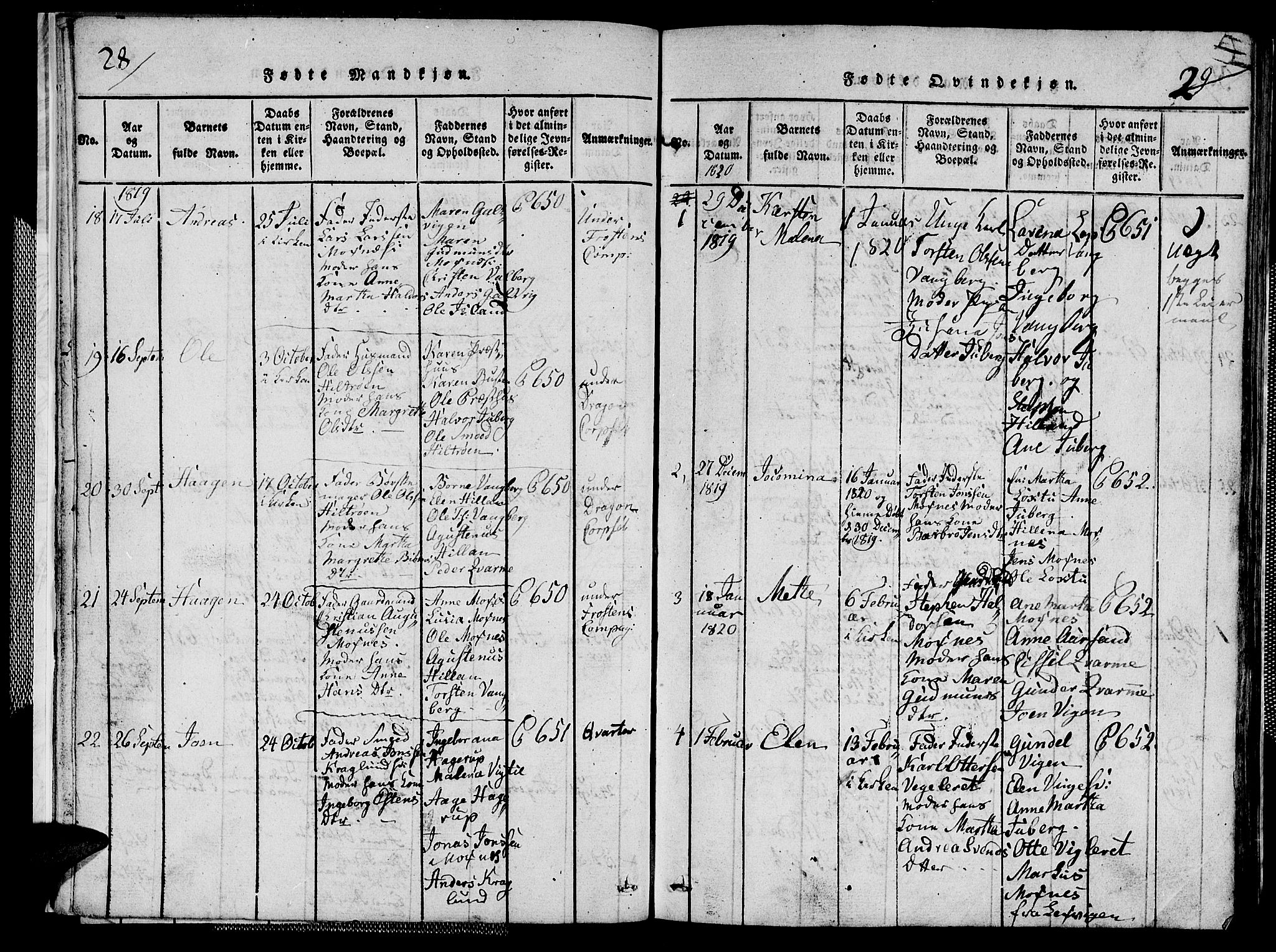 Ministerialprotokoller, klokkerbøker og fødselsregistre - Nord-Trøndelag, SAT/A-1458/713/L0124: Parish register (copy) no. 713C01, 1817-1827, p. 28-29
