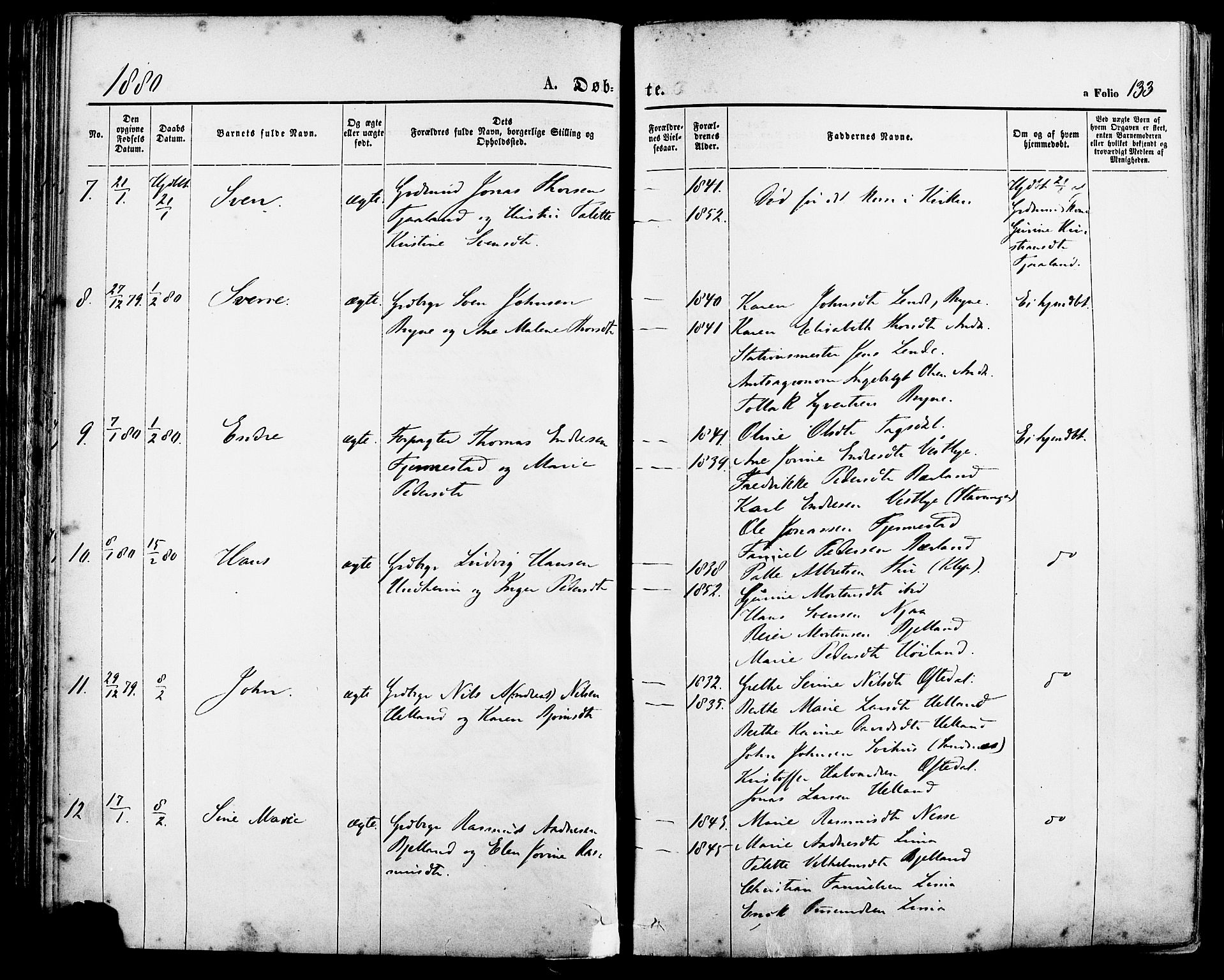 Lye sokneprestkontor, AV/SAST-A-101794/001/30BA/L0008: Parish register (official) no. A 7, 1872-1881, p. 133